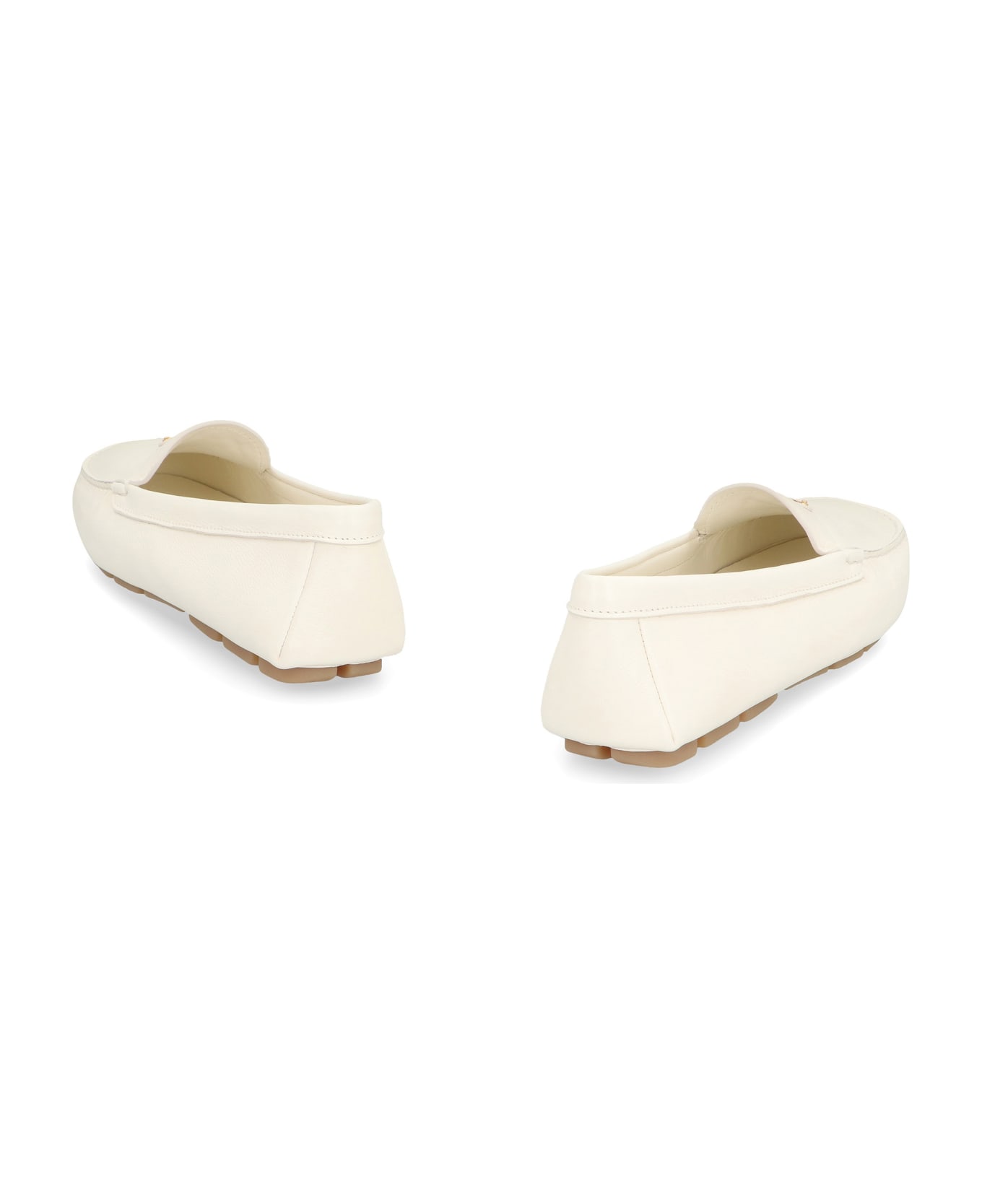 Prada Logo Detail Leather Loafers - Ivory