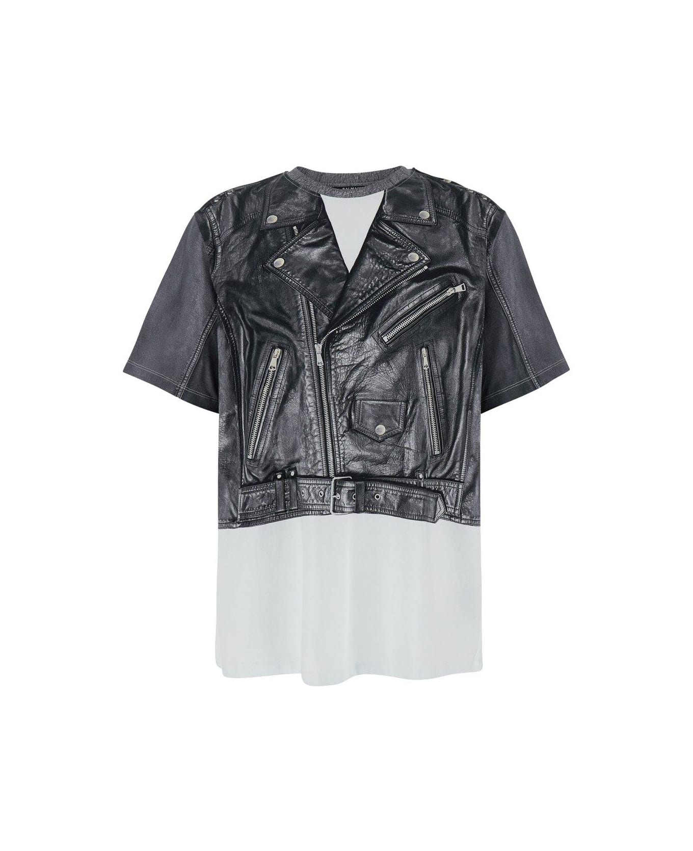Balmain Biker Jacket Print T-shirt - White/black