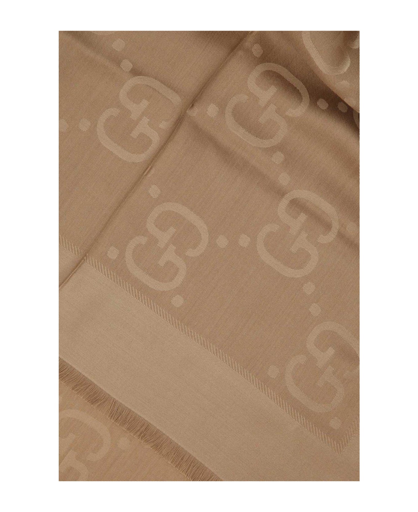 Gucci Gg Jacquard Frayed-edge Shawl - Camel