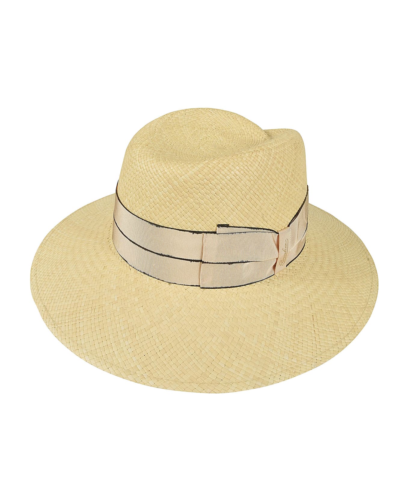 Borsalino Bow Logo Woven Hat - Naturale
