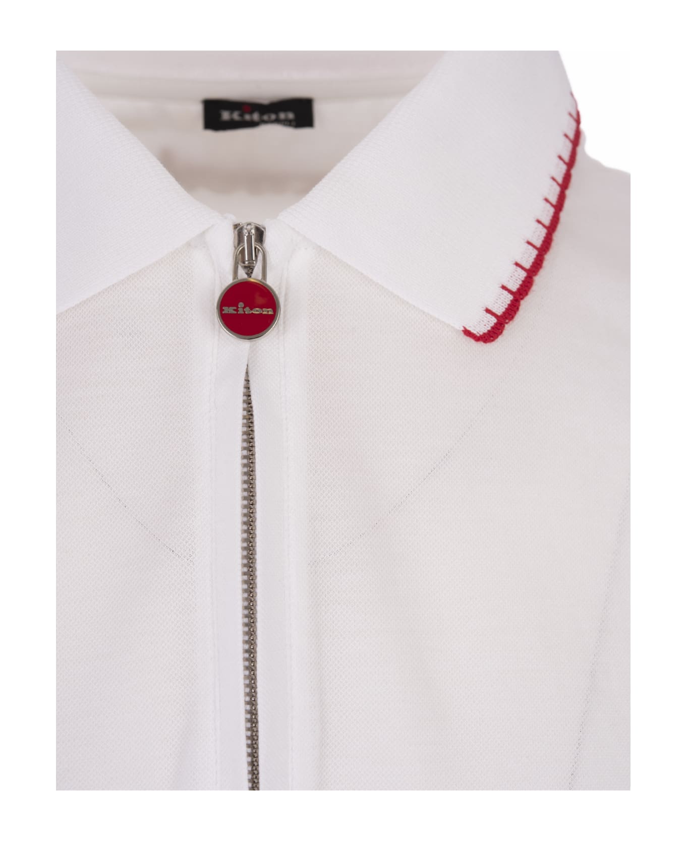 Kiton White Piqué Polo Shirt With Zip - White