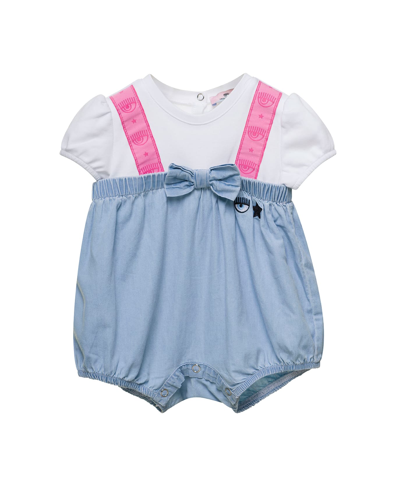 Chiara Ferragni Multicolor Dungarees Romper Suit With Logo And Bow Detail In Cotton Baby - Multicolor