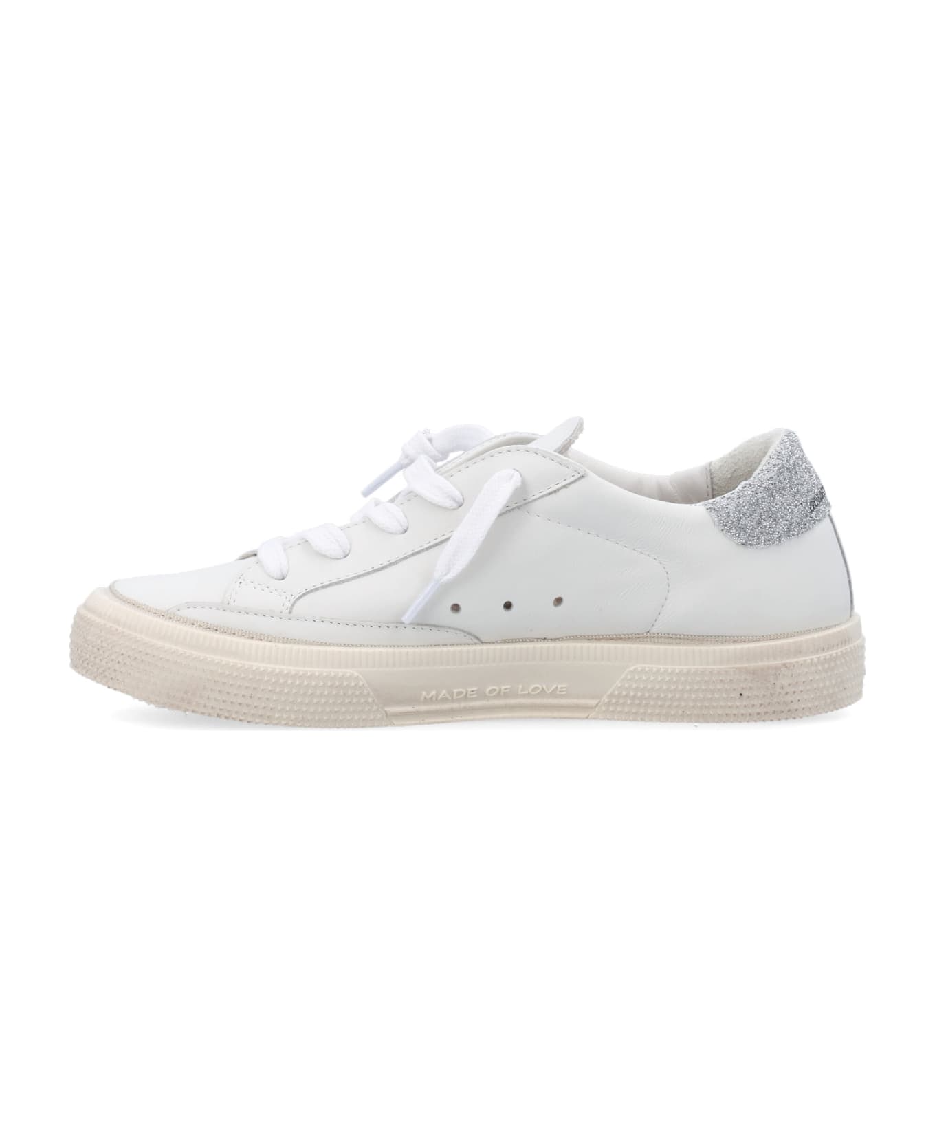 Golden Goose May Leather Sneakers - WHITE/SILVER