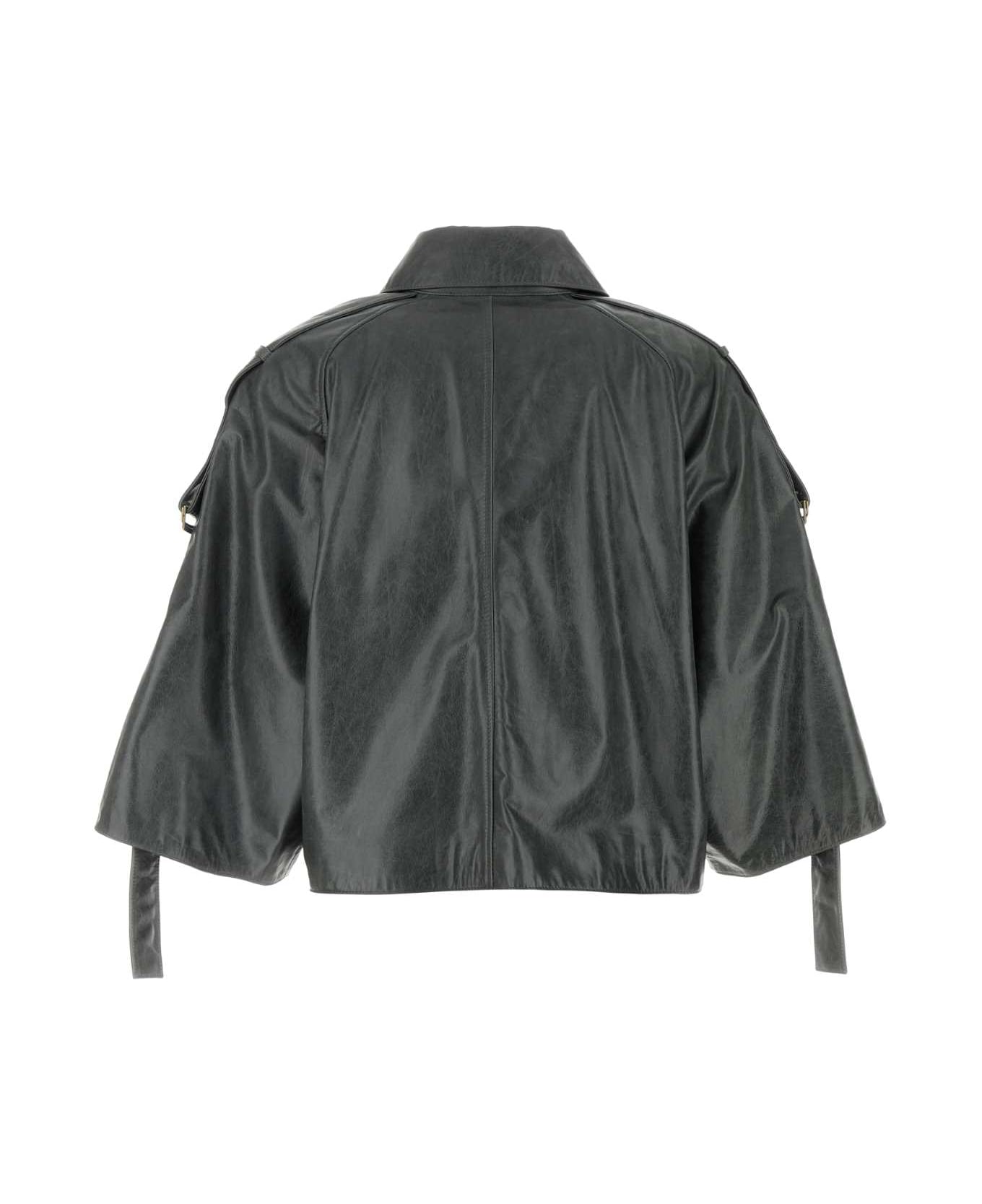 Max Mara Dark Green Leather Tenace Trench Coat - GRIGIO VERDE SCURO