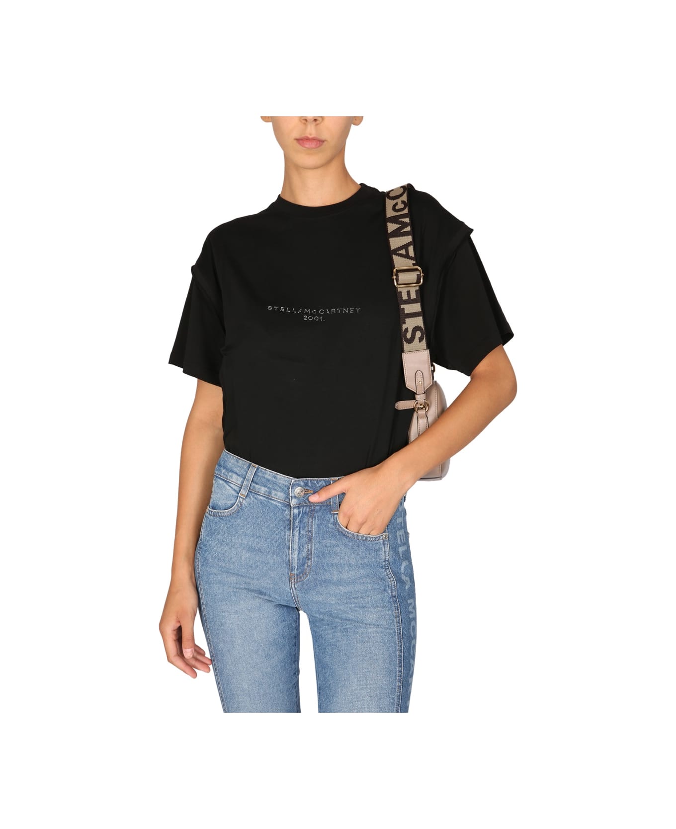 Stella McCartney Crystal Logo T-shirt - BLACK