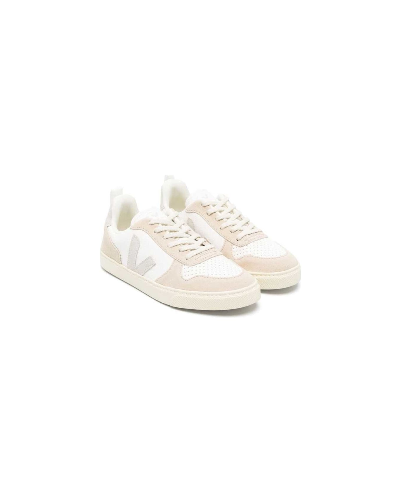 Veja White Sneaker With Pink Inserts In Leather Boy - White