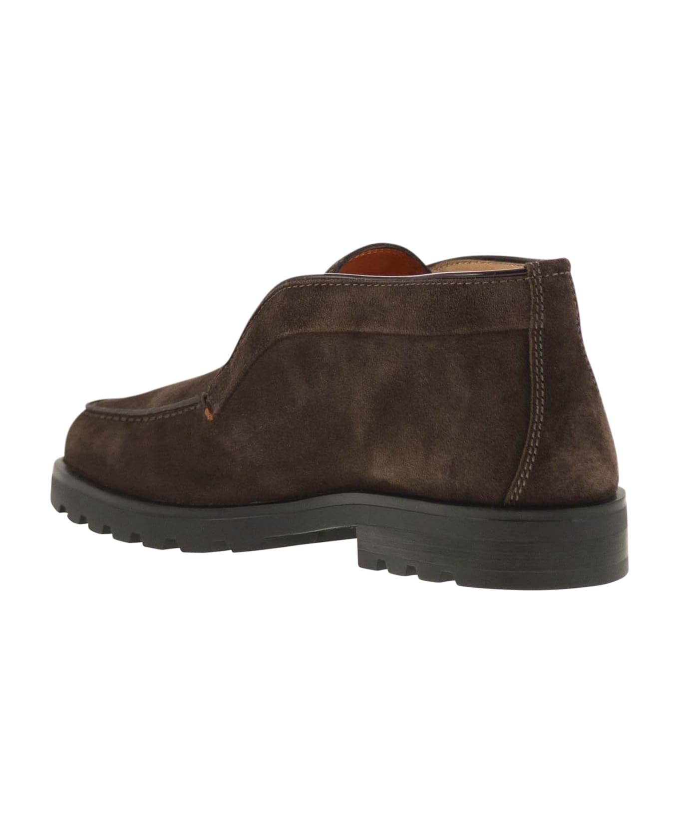 Santoni Suede Ankle Boot Without Laces - Brown