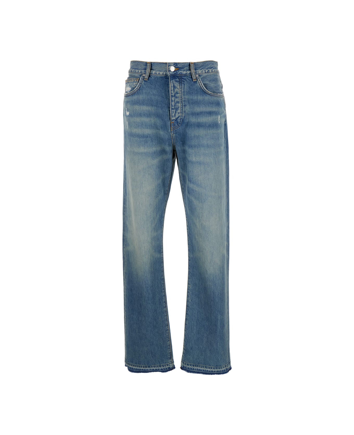 AMIRI Light Blue Straight Jeans With Used Effect In Cotton Denim Man - Blu