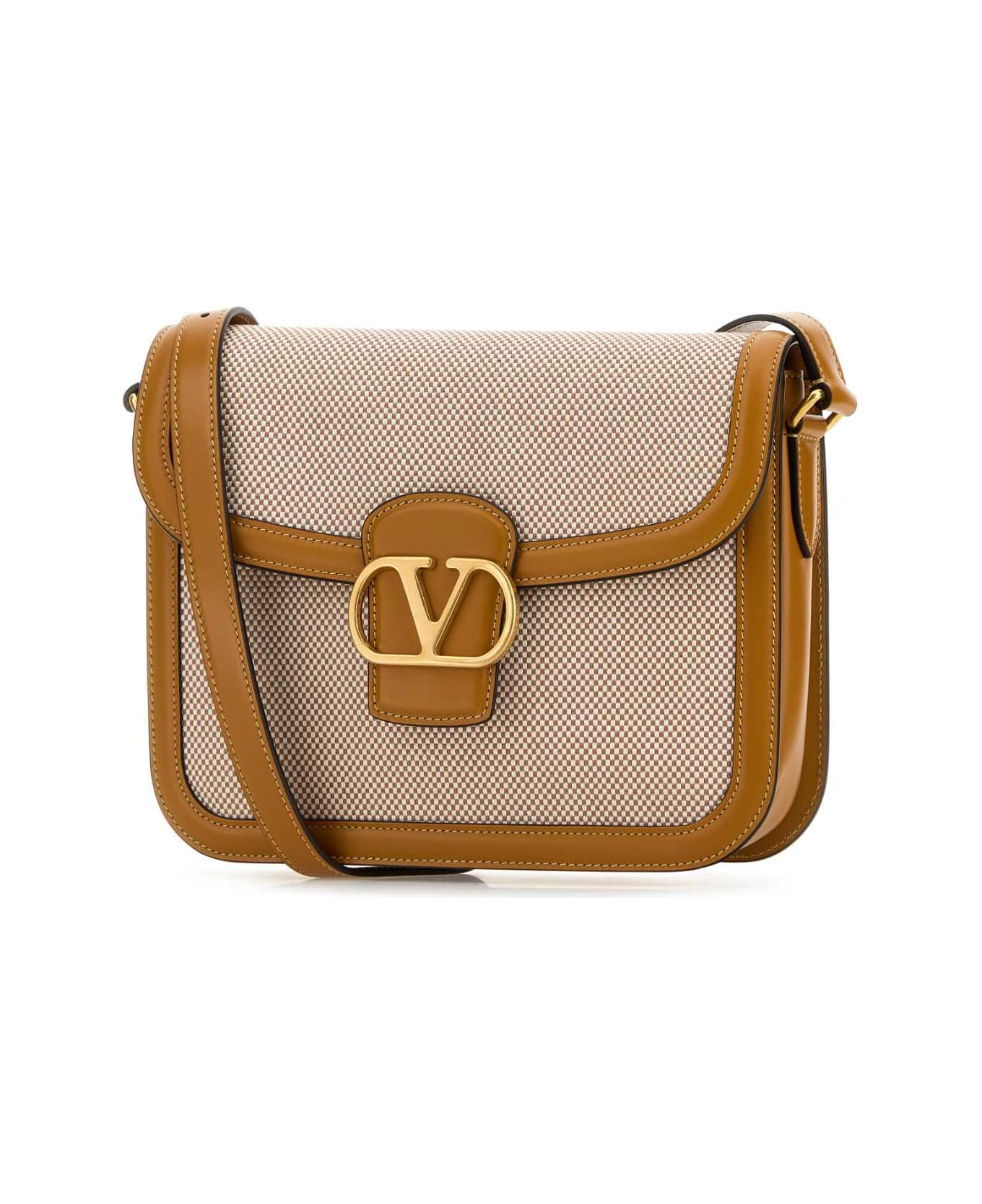 Valentino Garavani Two-tone Canvas And Leather 9to5 Shoulder Bag - NATURALETOBACCOGOLDENCUIR