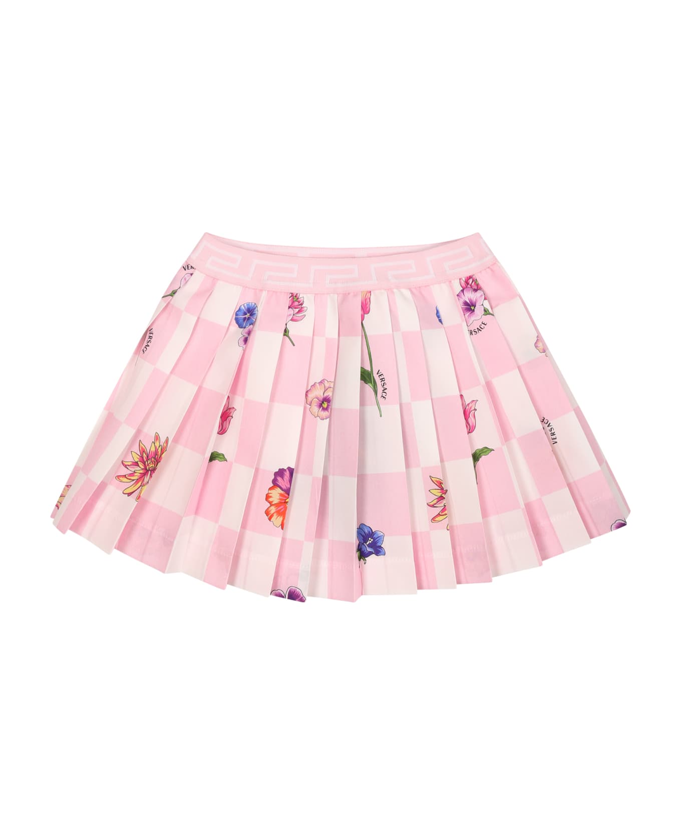 Versace Pink Skirt For Baby Girl With Flower Print - Pink ボトムス