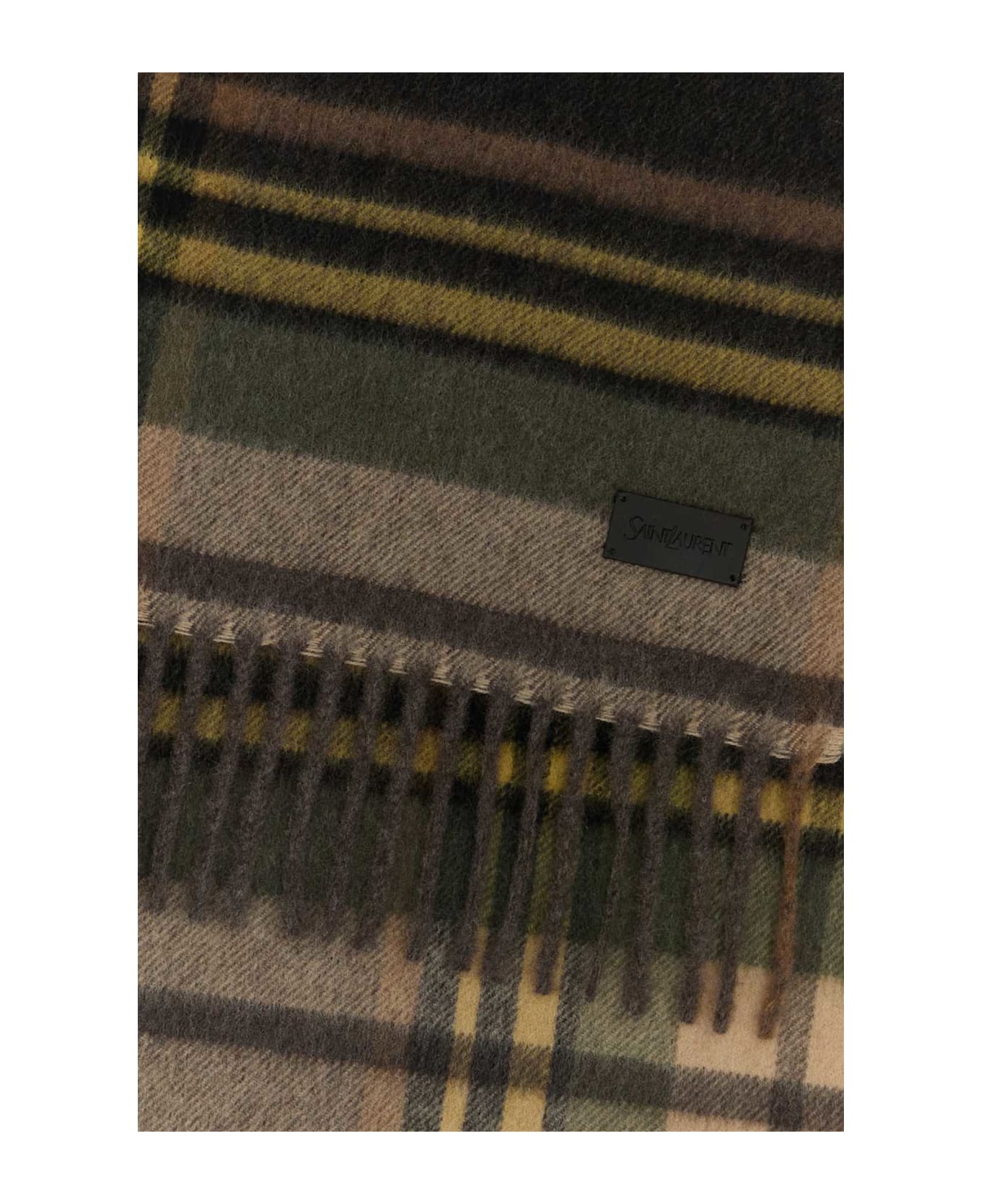 Saint Laurent Embroidered Cashmere Blend Scarf - BROWNDARKGREEN