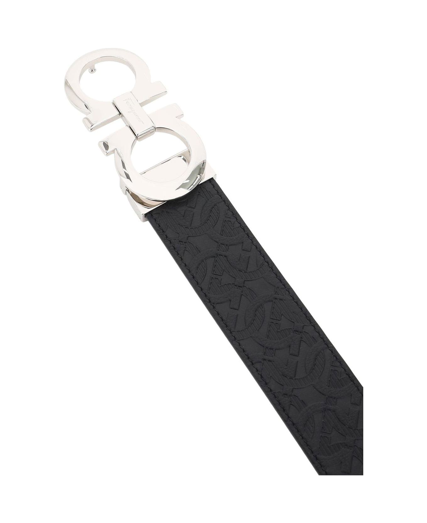 Ferragamo Reversible Gancini Embossed Belt - BLACK ベルト