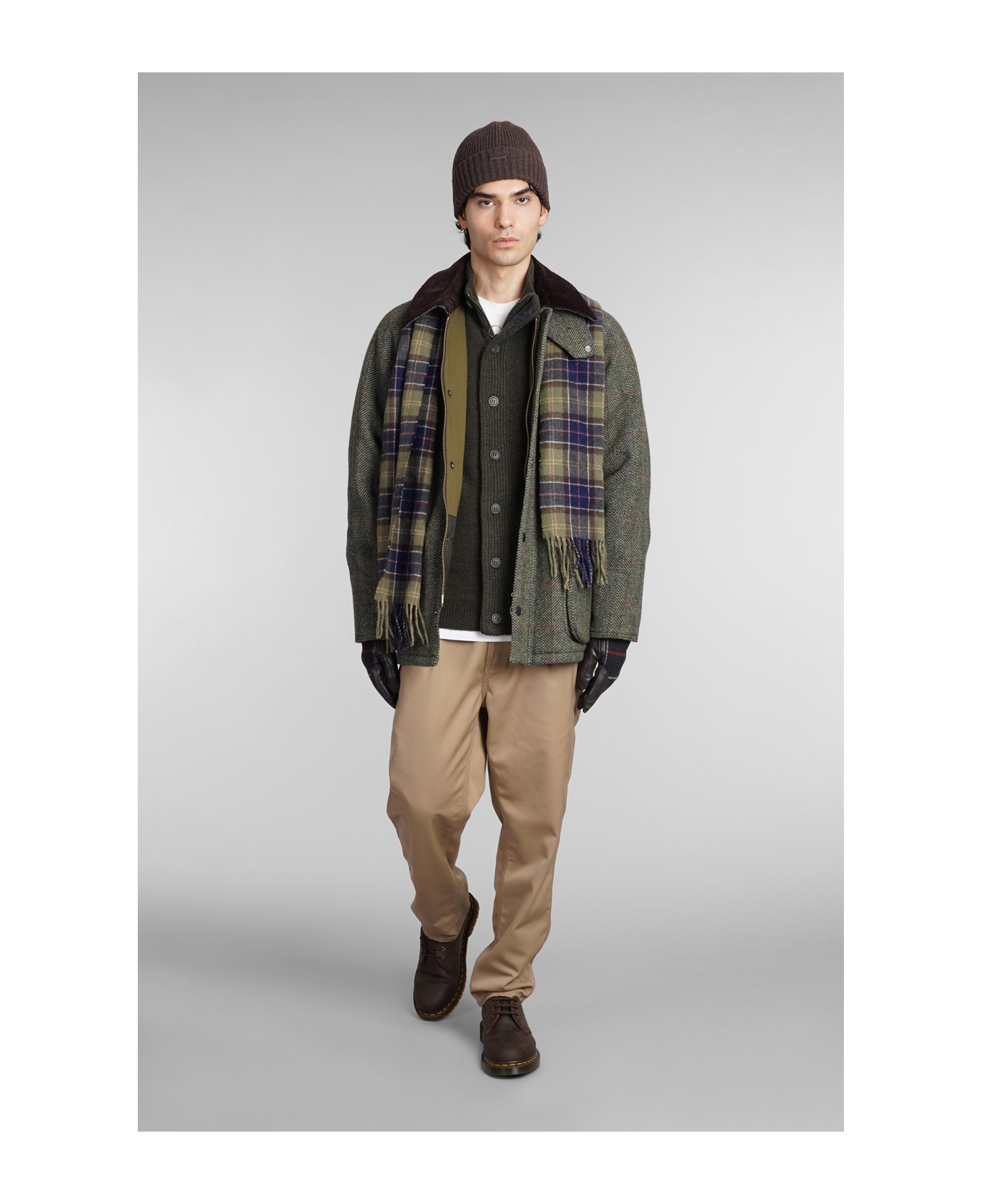 Barbour Patch Zip Card Cardigan In Green Wool - Seaweed
