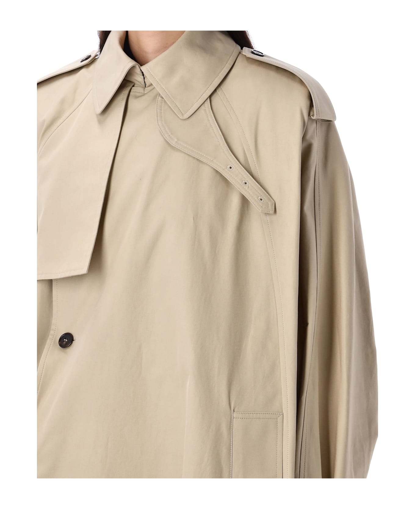 Saint Laurent Cotton Twill Cape Trench Coat - BEIGECLAIR