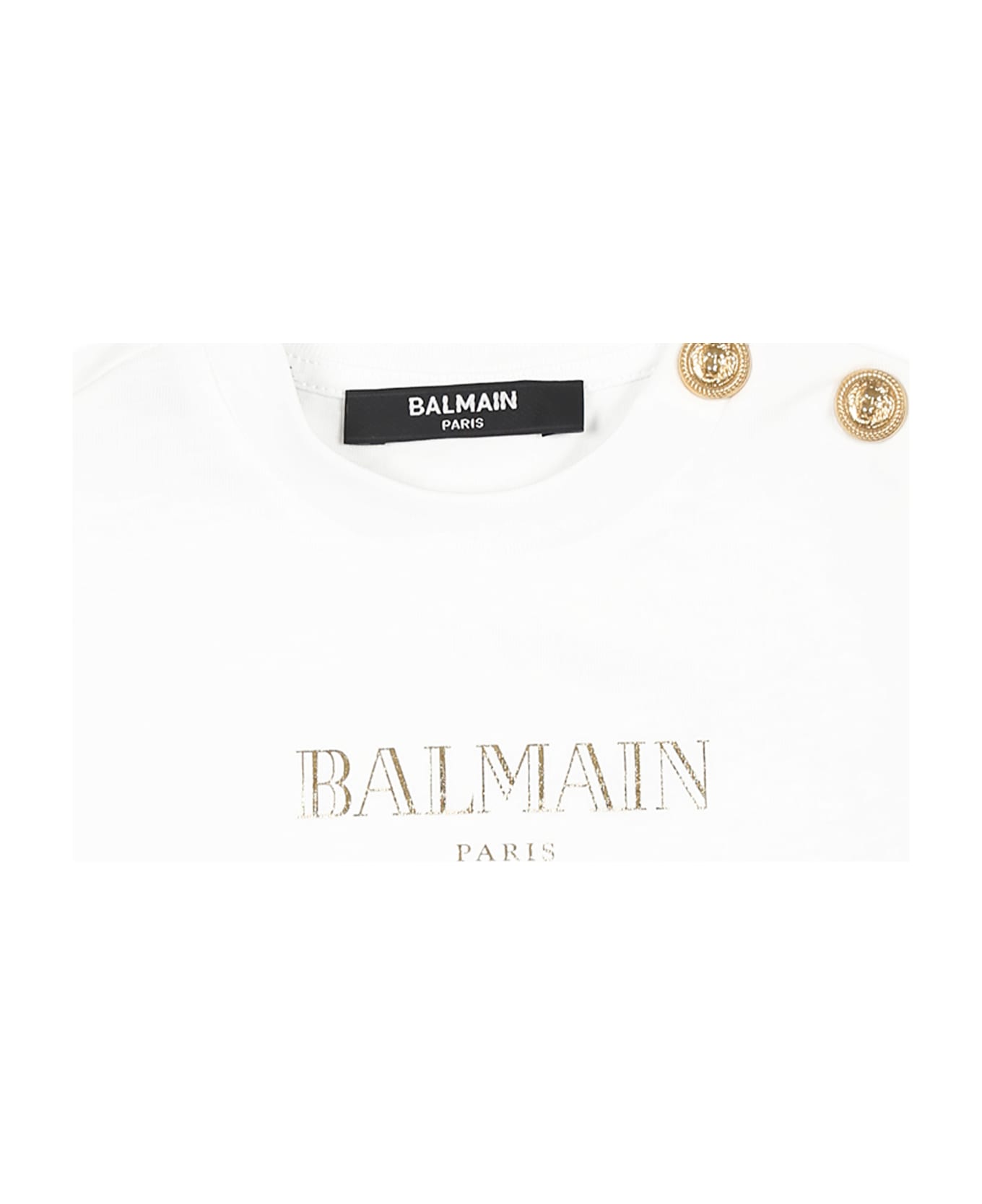 Balmain White T-shirt For Baby Girl With Gold Logo - White