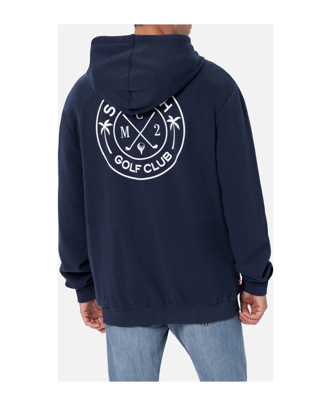 MC2 Saint Barth Man Zipped Cotton Fleece Hoodie Danny With Front And Back Print - BLUE