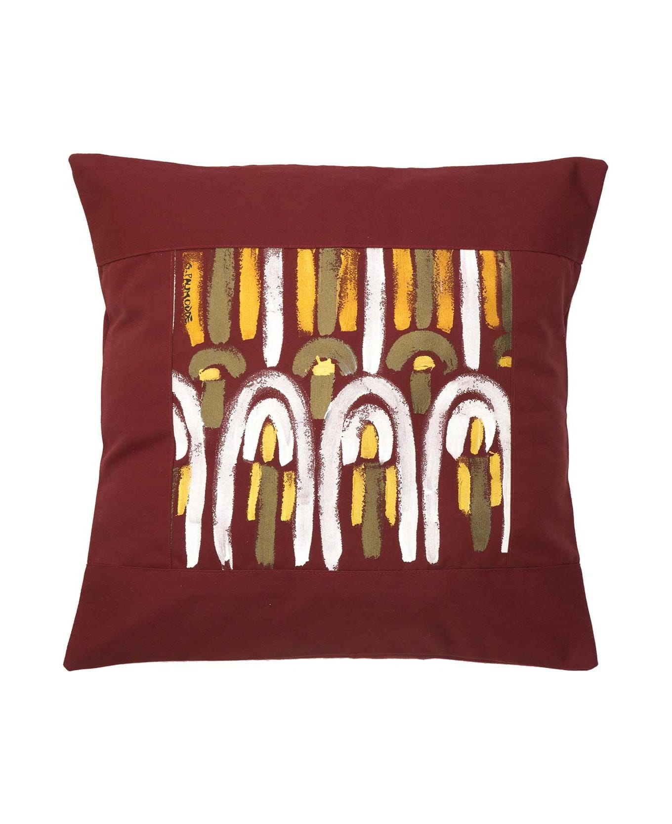 Le Botteghe su Gologone Cotton Hand Painted Indoor Cushion 40x40 cm - Red Fantasy