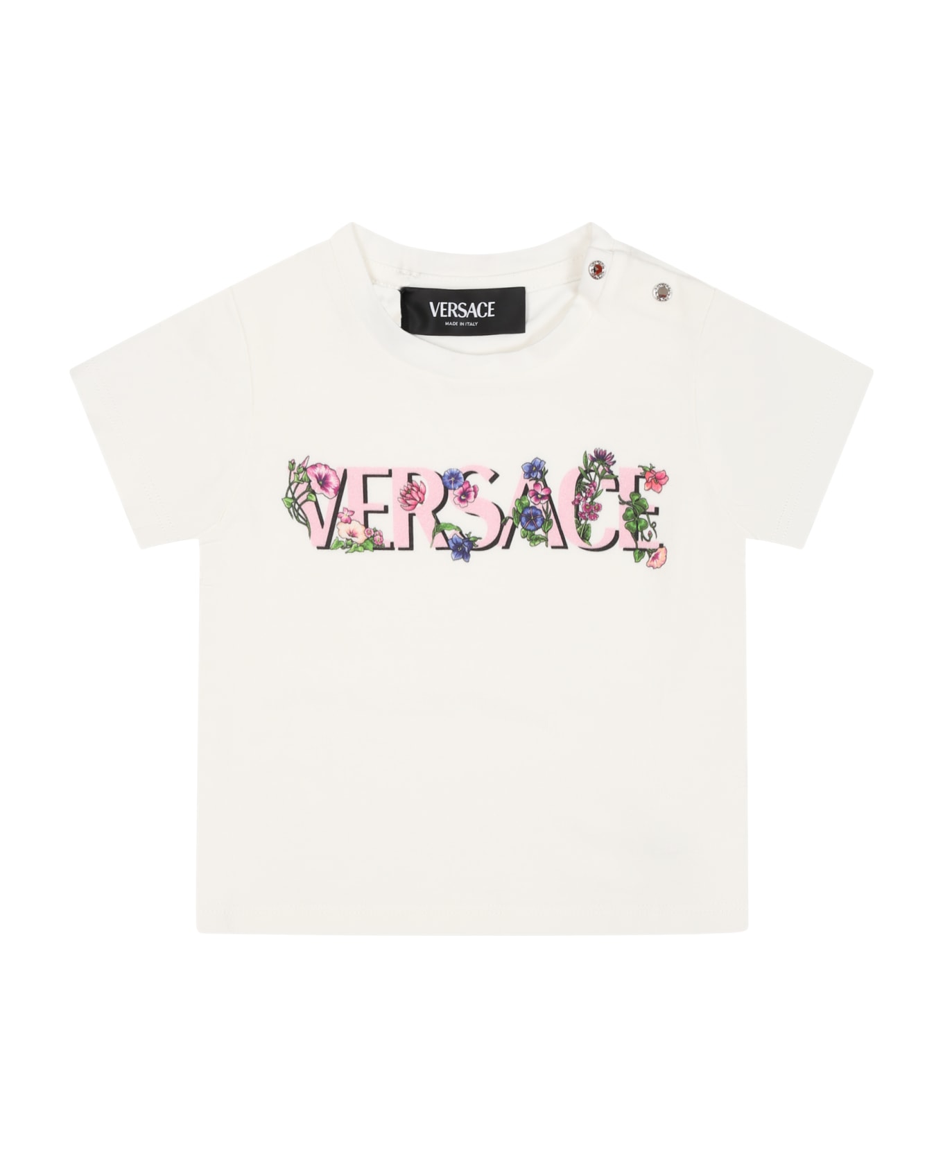 Versace White T-shirt For Baby Girl With Logo - White Tシャツ＆ポロシャツ