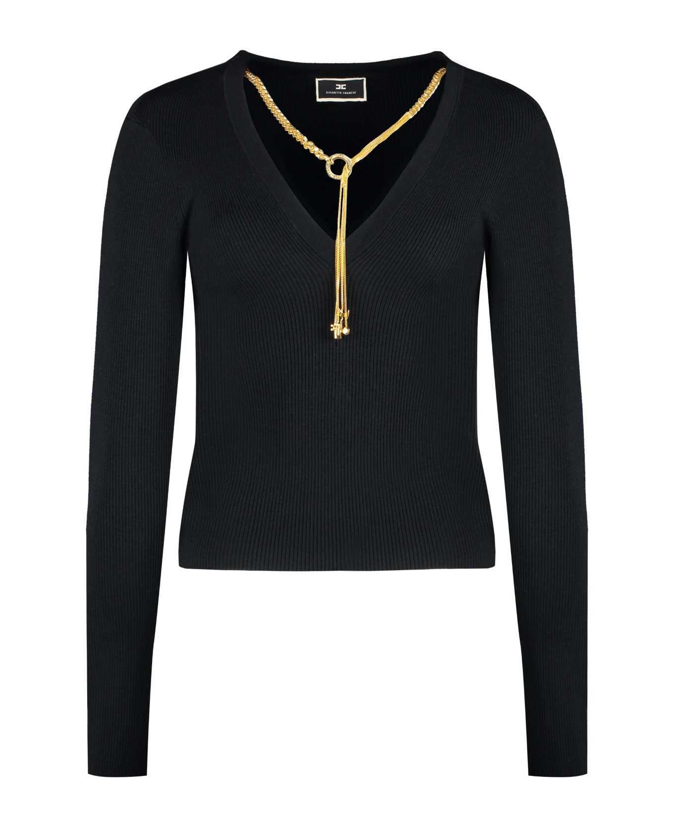 Elisabetta Franchi Tricot Sweater With Jewel - black ニットウェア