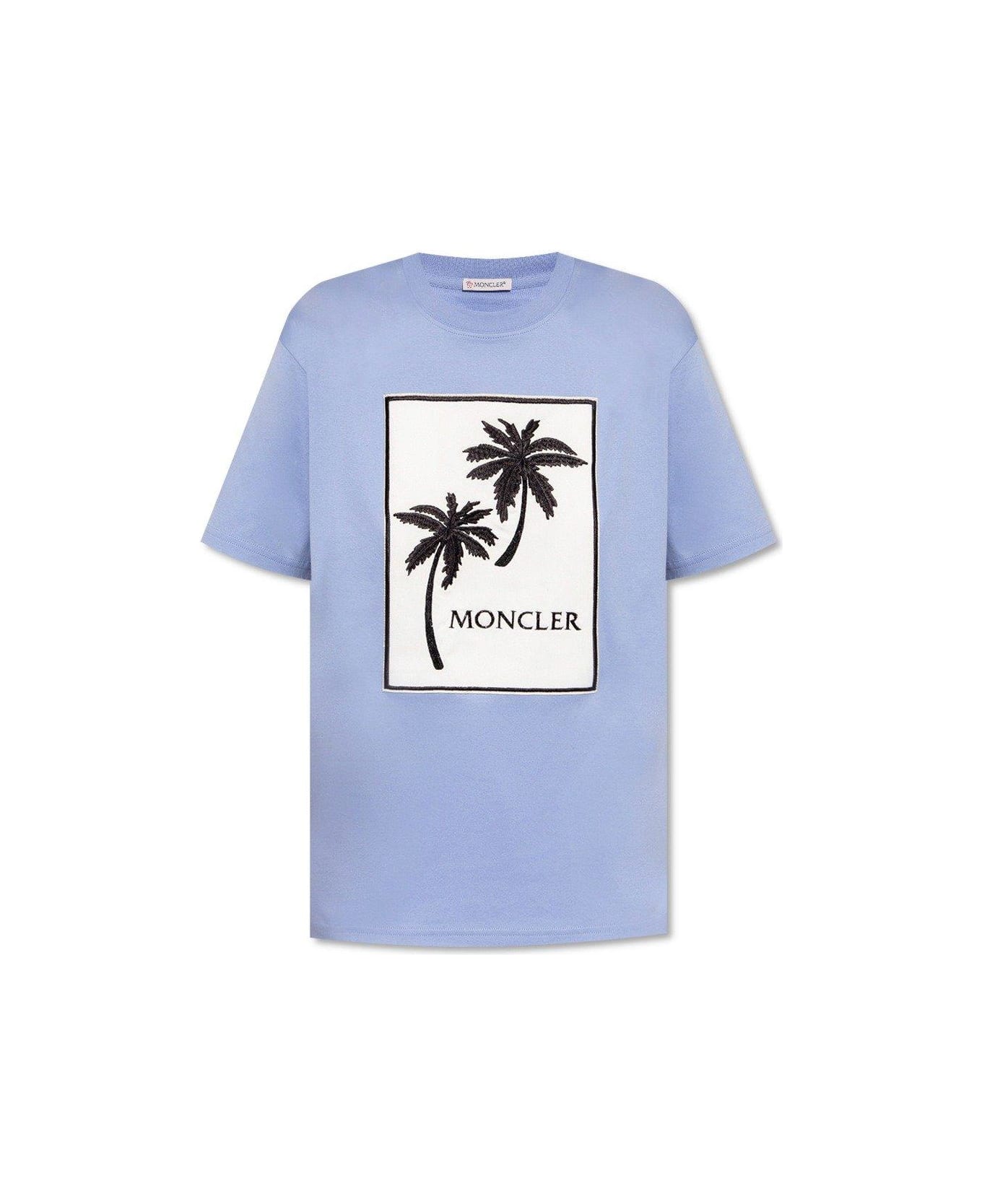 Moncler Palm-tree Graphic Printed Crewneck T-shirt - Blue