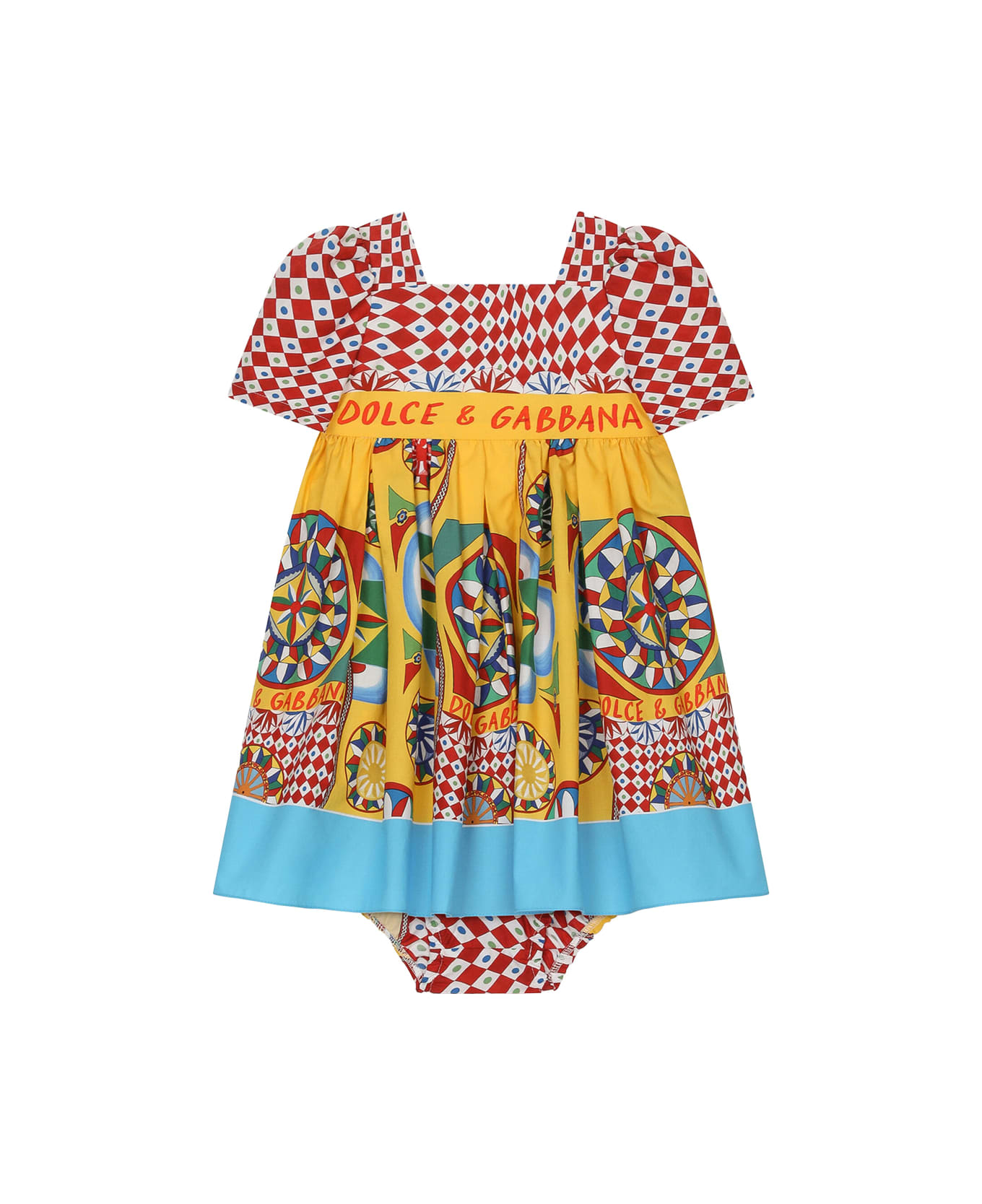 Dolce & Gabbana Short Sleeved Dress In Poplin With Cart Print - Multicolour ワンピース＆ドレス