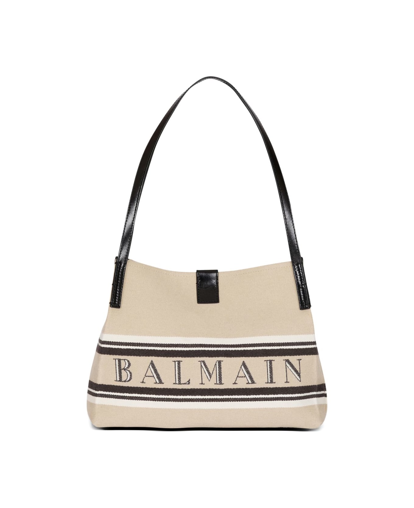 Balmain Release Small Canvas And Leather Tote - Beige
