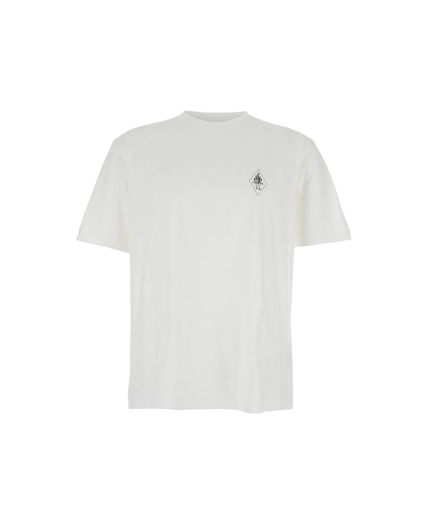 C.P. Company White Crewneck T-shirt With Logo Detail On The Front In Cotton Woman - White