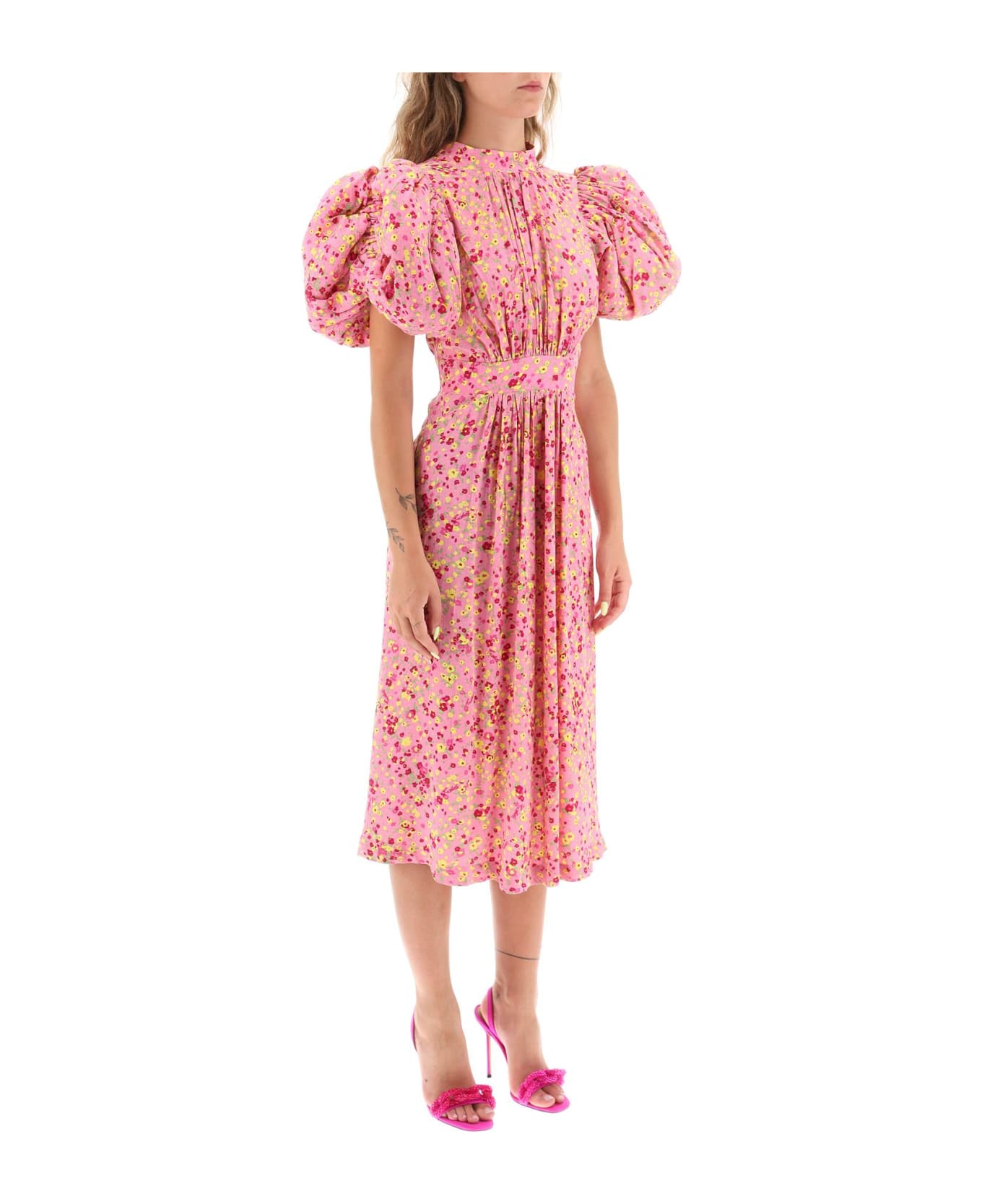 Rotate by Birger Christensen Jacquard Dress With Puffy Sleeves - FUCHSIA PINK COMB (Pink)