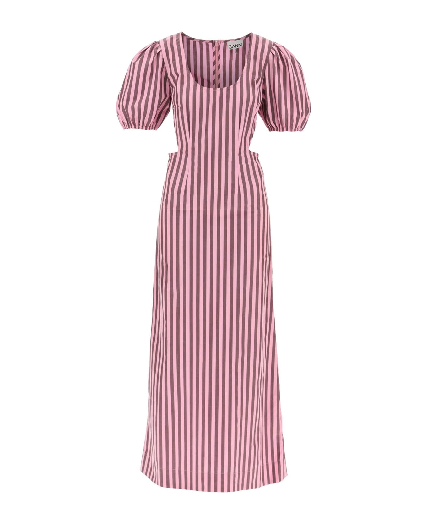 Ganni Striped Maxi Dress With Cut-outs - BONBON (Pink)
