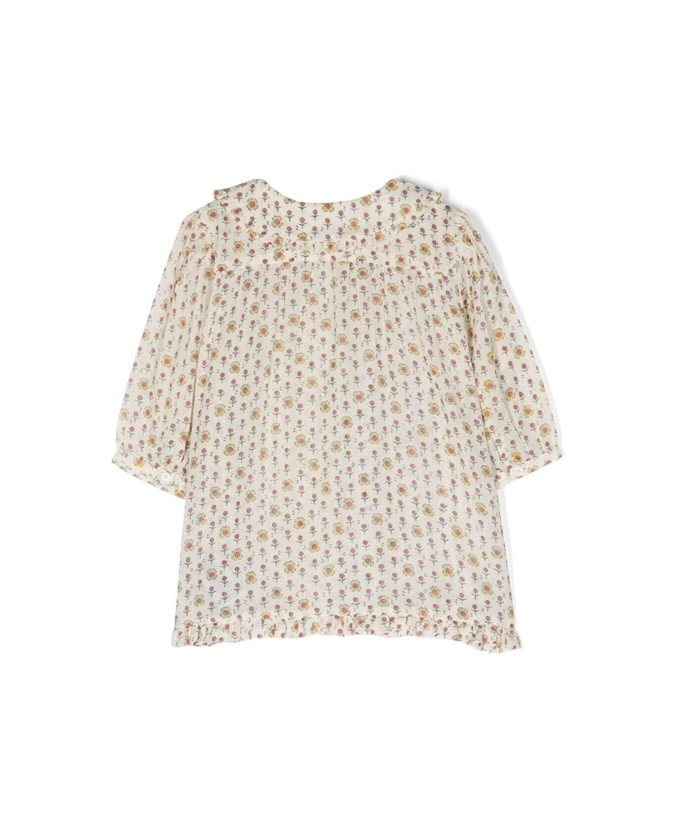 Emile Et Ida Beige Shirt With All-over Floreal Print In Cotton Girl - Beige