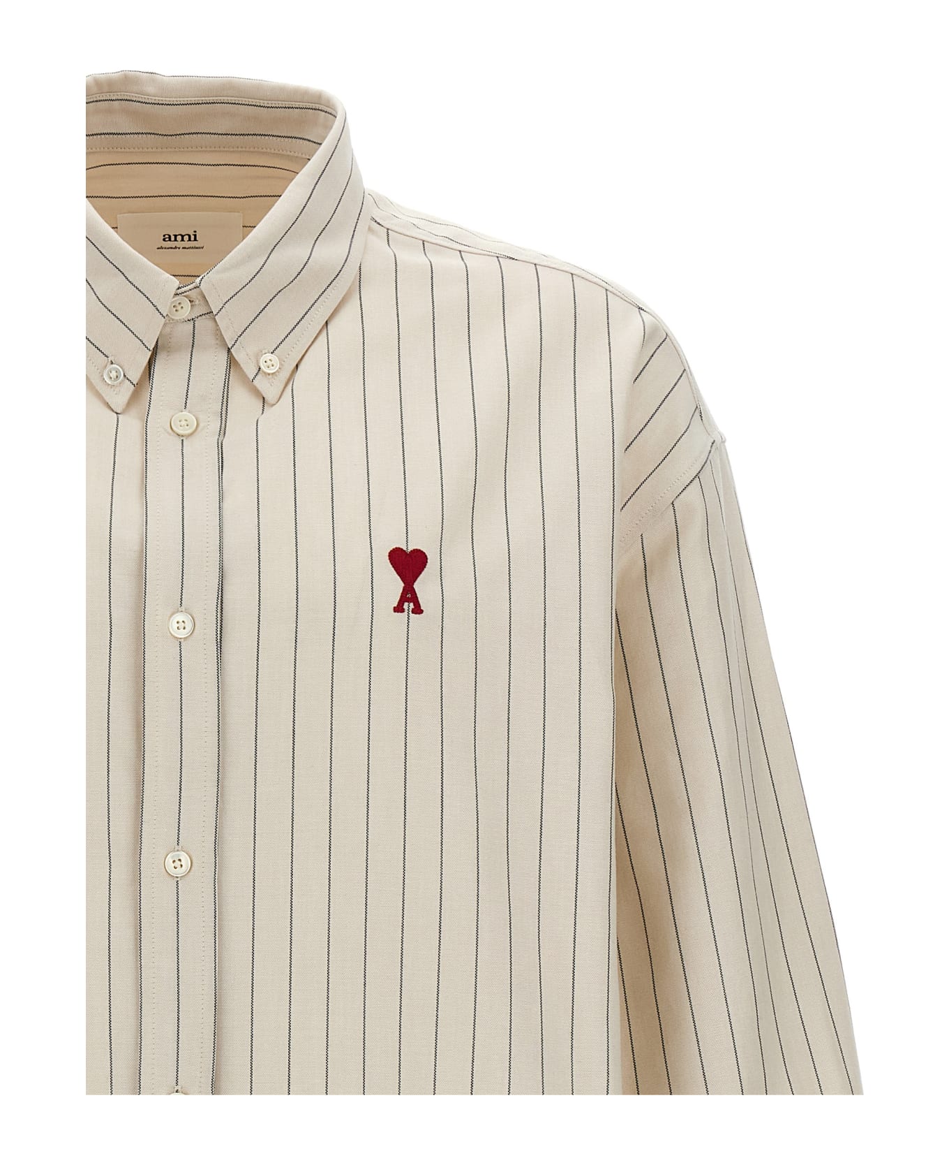 Ami Alexandre Mattiussi Logo Embroidery Striped Shirt - White/Black
