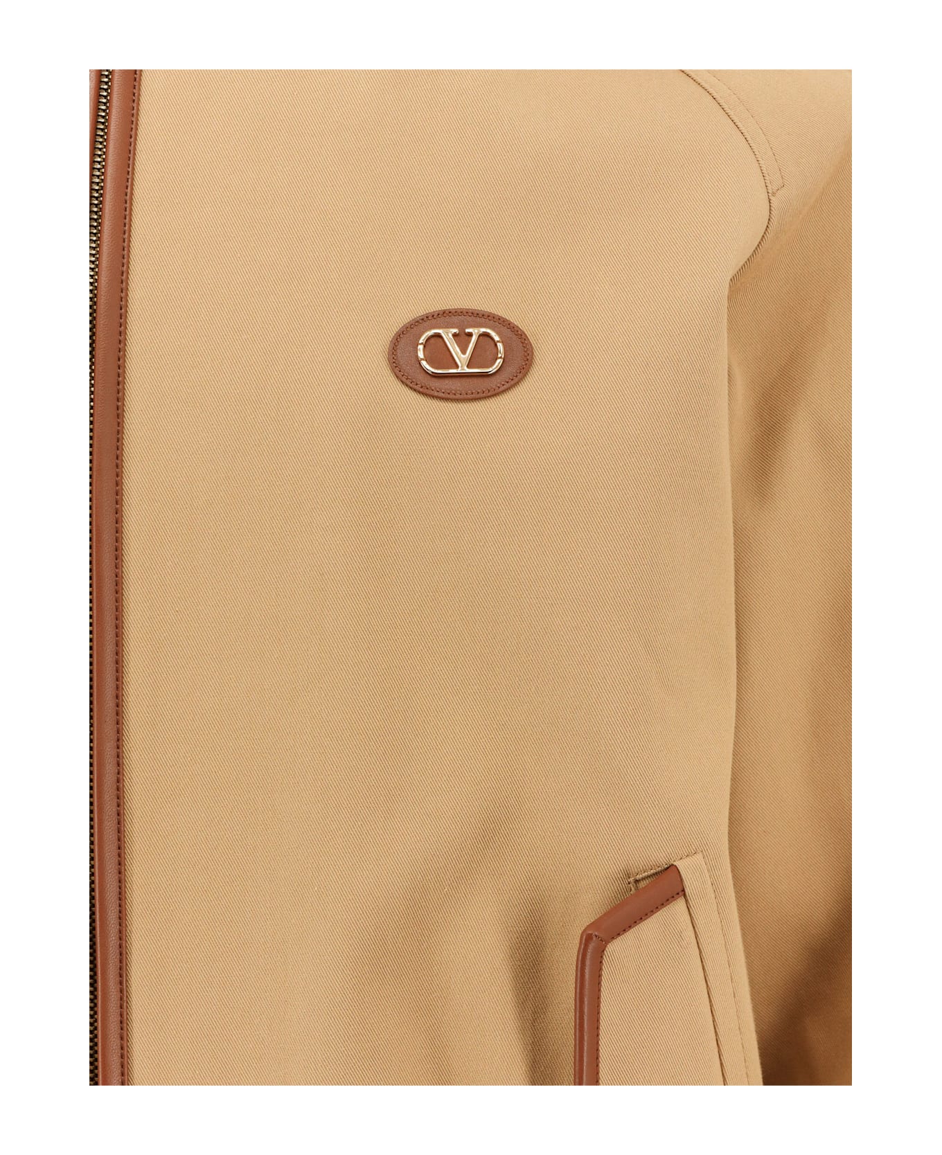 Cotton Jacket With Leather Profiles