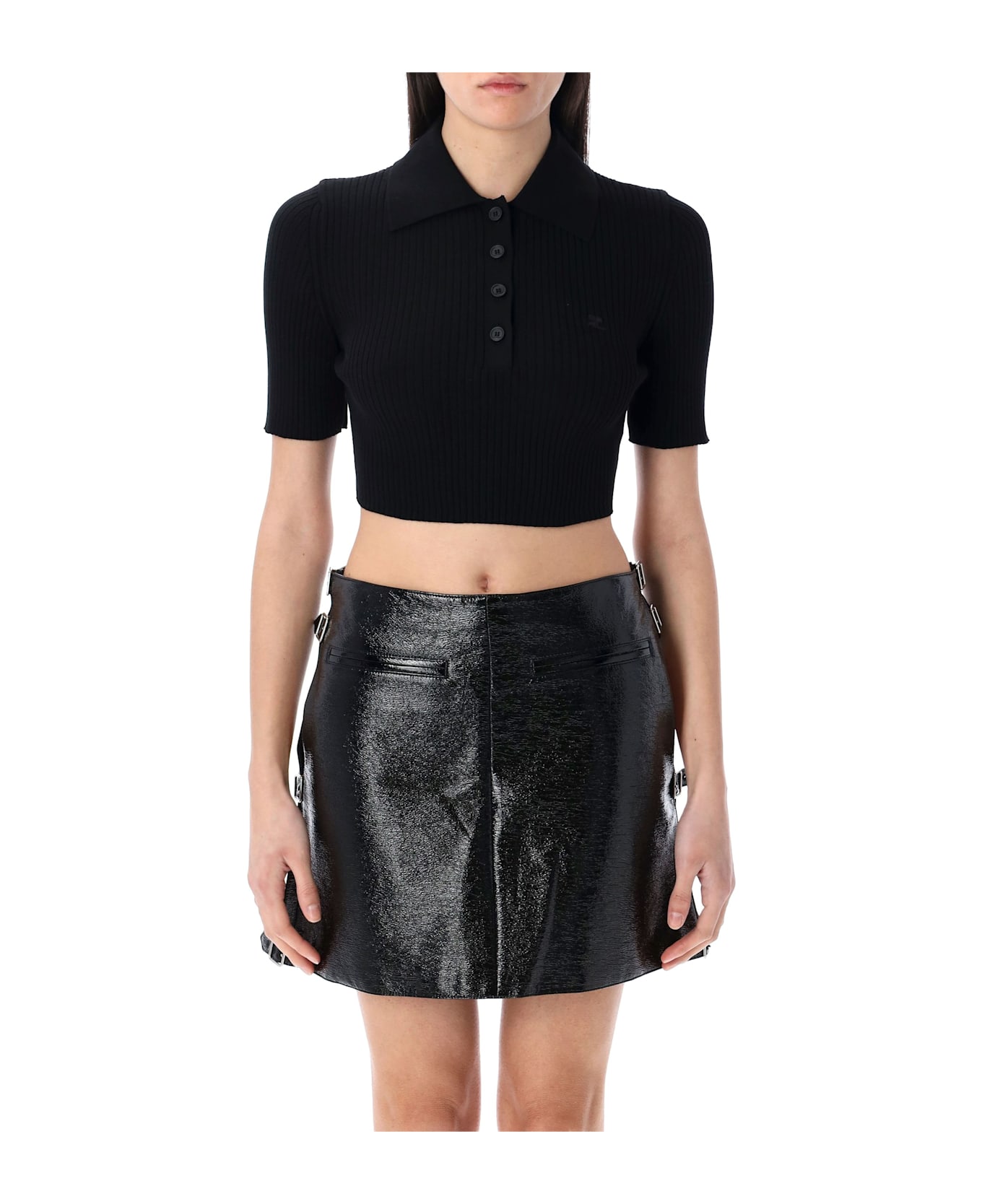 Courrèges Polo Knit Rib - BLACK