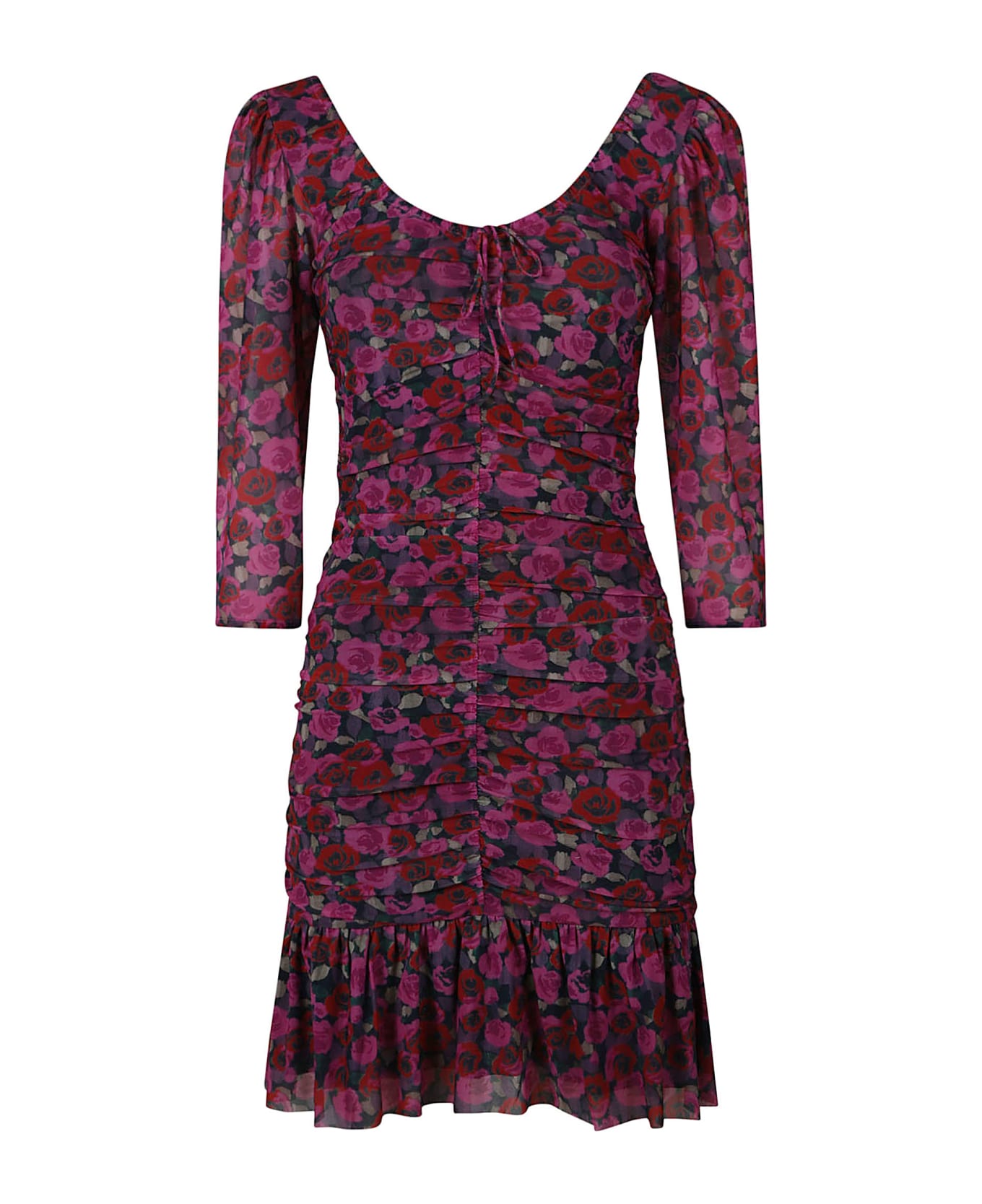 Ganni All-over Rose Print Mini Dress - FUXIA