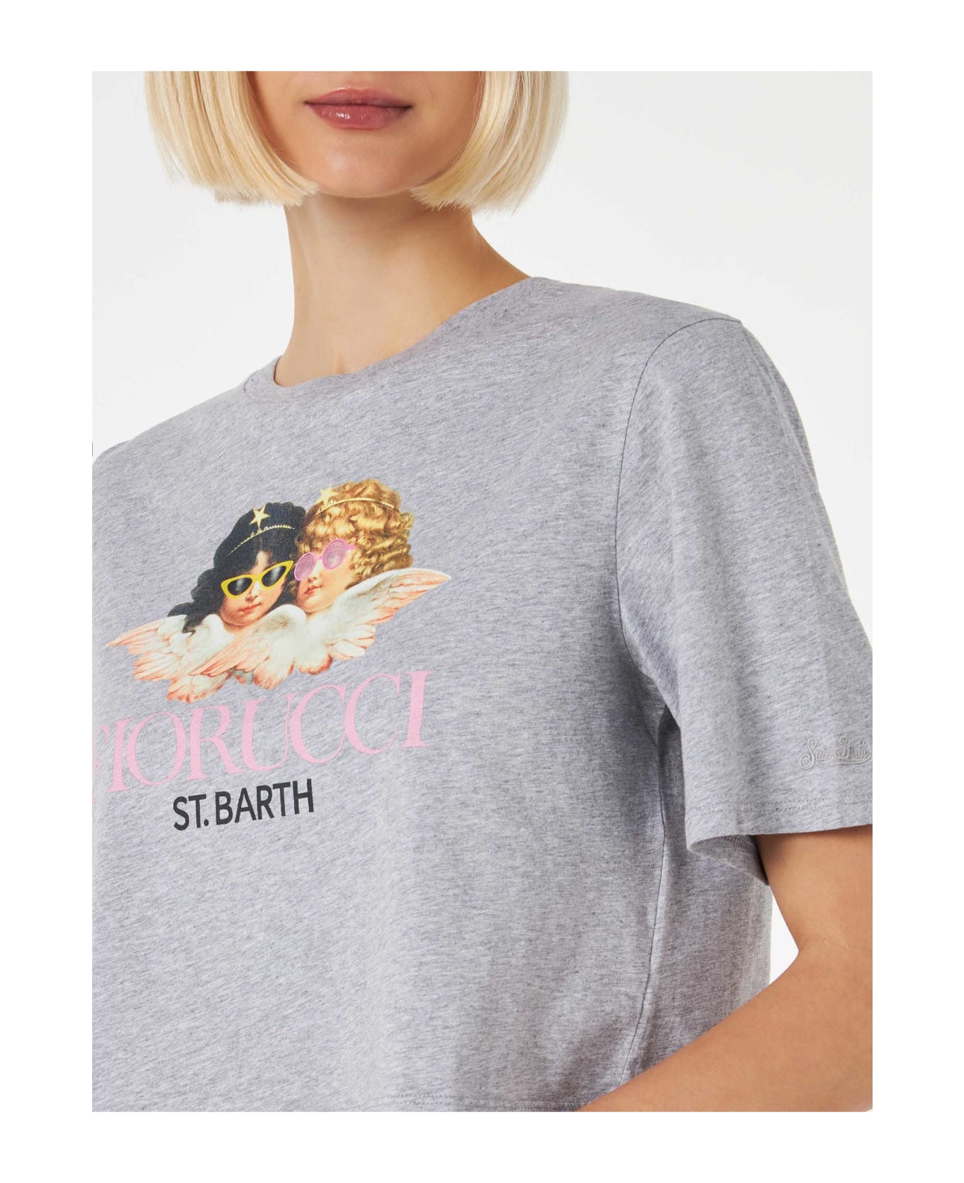 MC2 Saint Barth Woman Crop T-shirt With Fiorucci Angel Print | Fiorucci Special Edition - MELANGE GREY