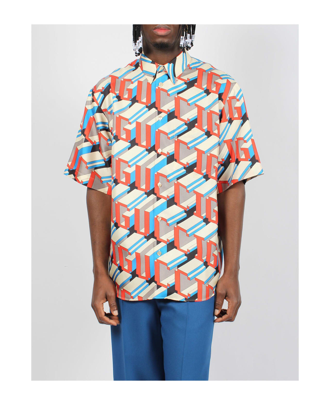 Gucci Pixel Print Silk Shirt - Multicolour