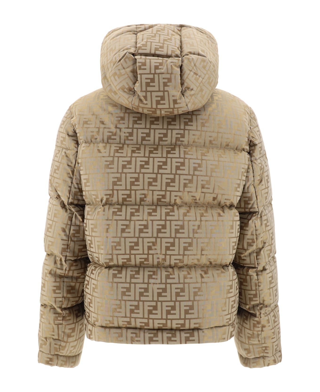 Fendi Embroidered Cotton Blend Down Jacket - BEIGE