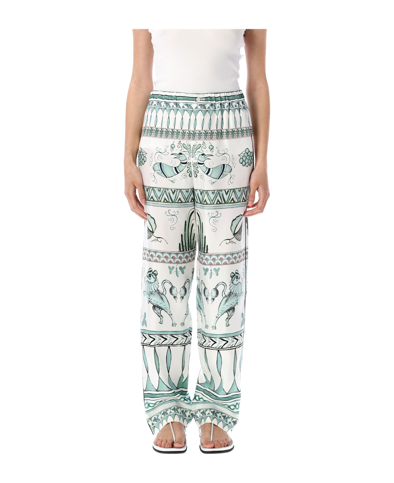 Fabiana Filippi Silk Twill Printed Trousers - WHITE/OTTANIO
