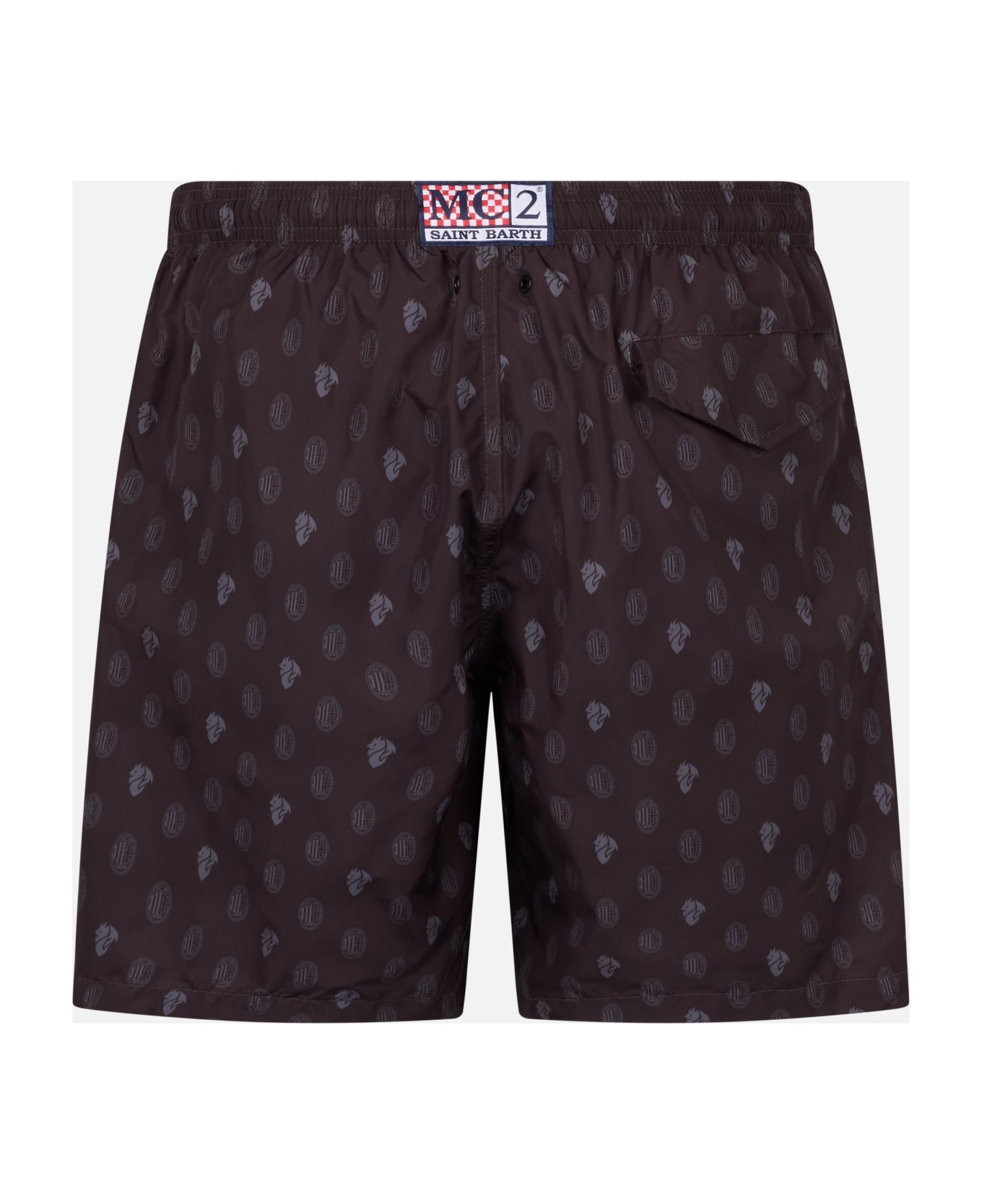 MC2 Saint Barth Man Lightweight Fabric Swim Shorts With Milan Logo Print And Patch | Ac Milan Special Edition - BLACK