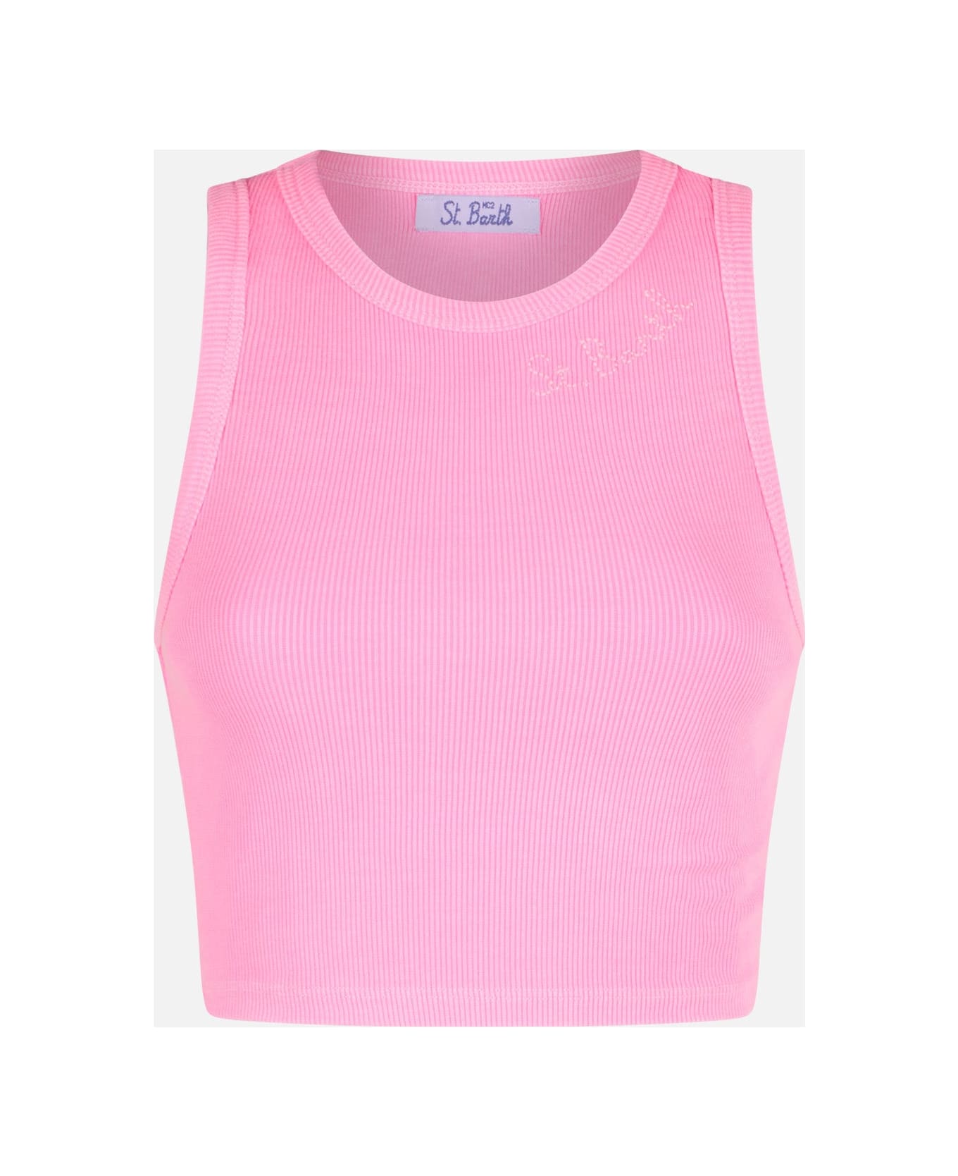 MC2 Saint Barth Cotton Crop Tank Top With St. Barth Embroidery - PINK