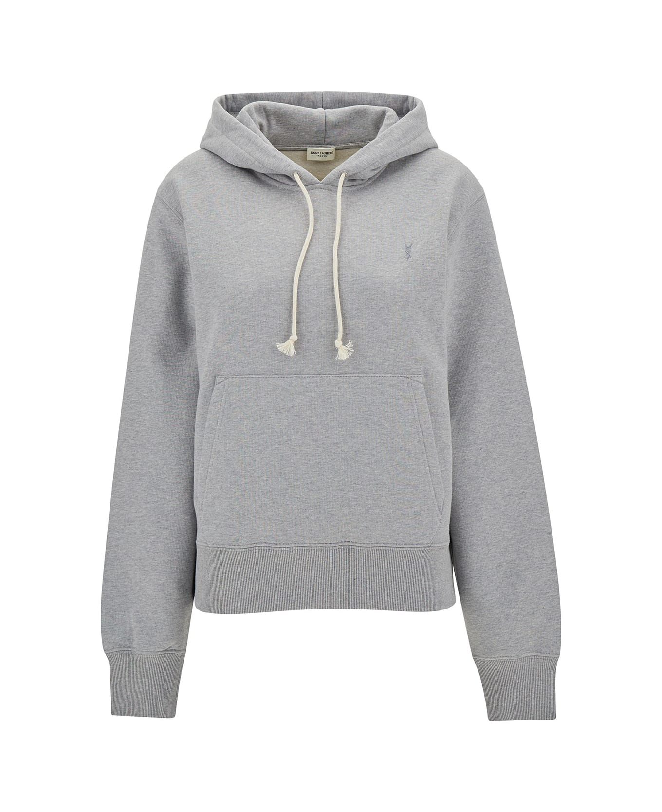Saint Laurent Grey Hoodie With Cassandre Embroidery In Cotton Woman - Grey