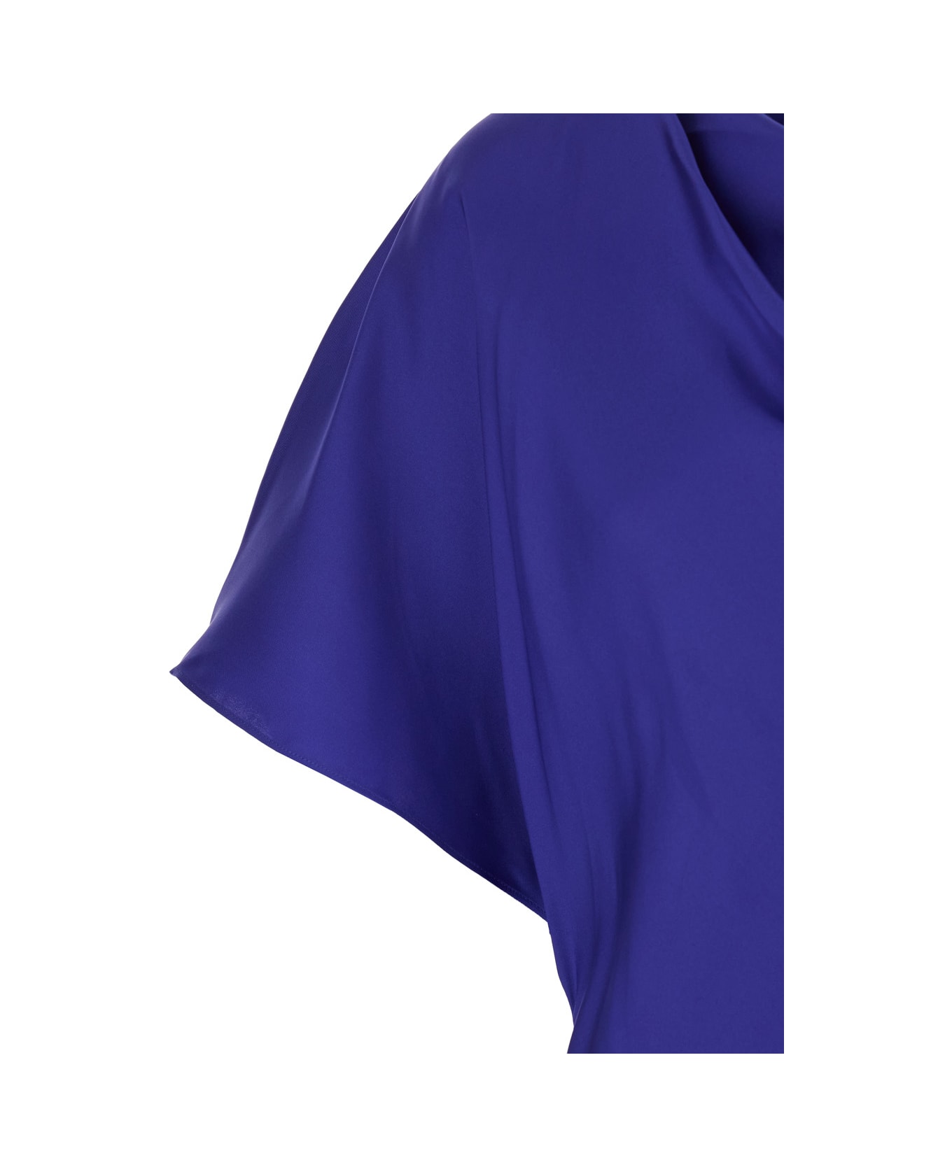 Róhe Blue Long Dress With Drapped High Neck And Short Wide Sleeves In Silk Woman - Blu