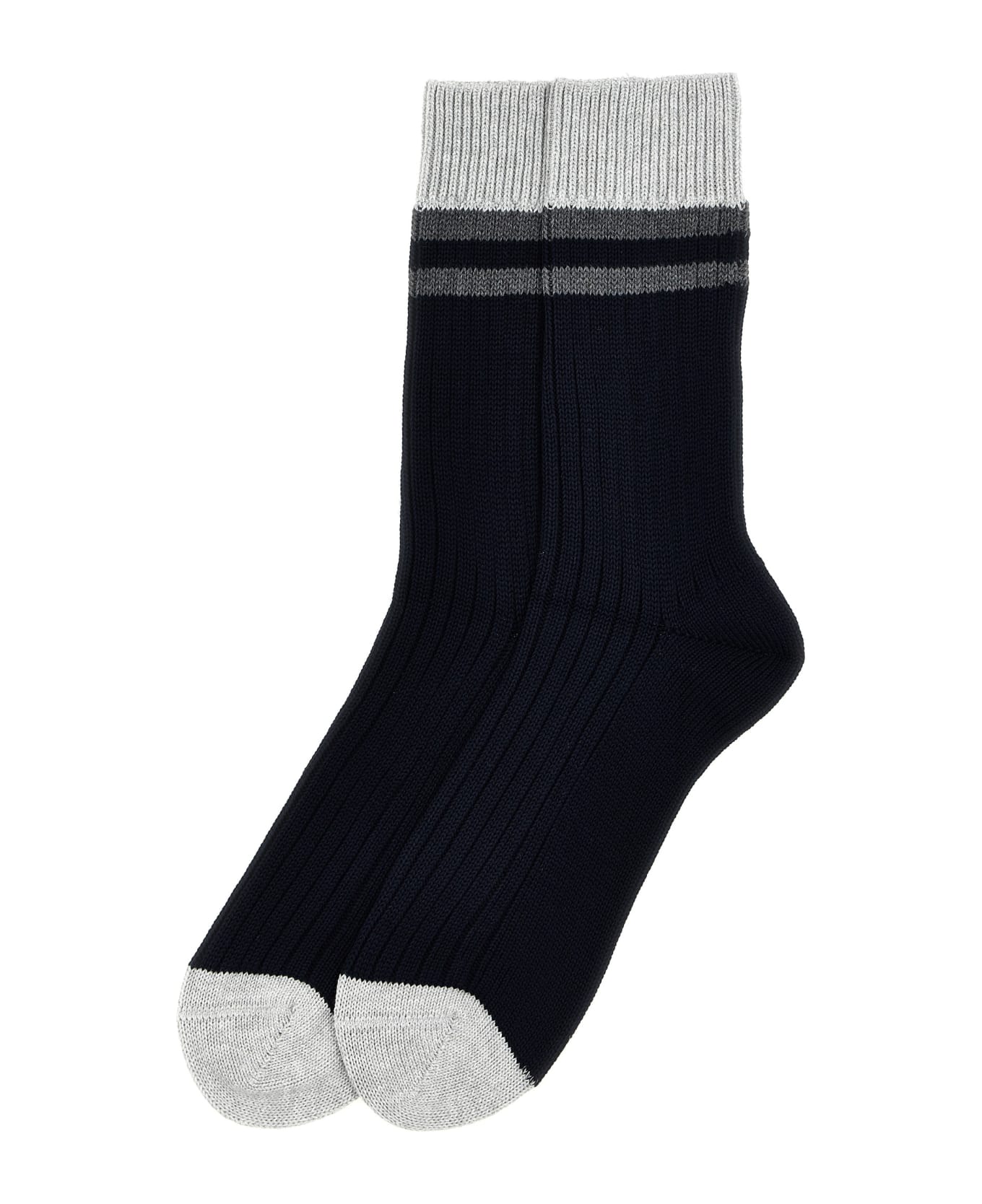 Brunello Cucinelli Striped Cotton Socks - Blue 靴下