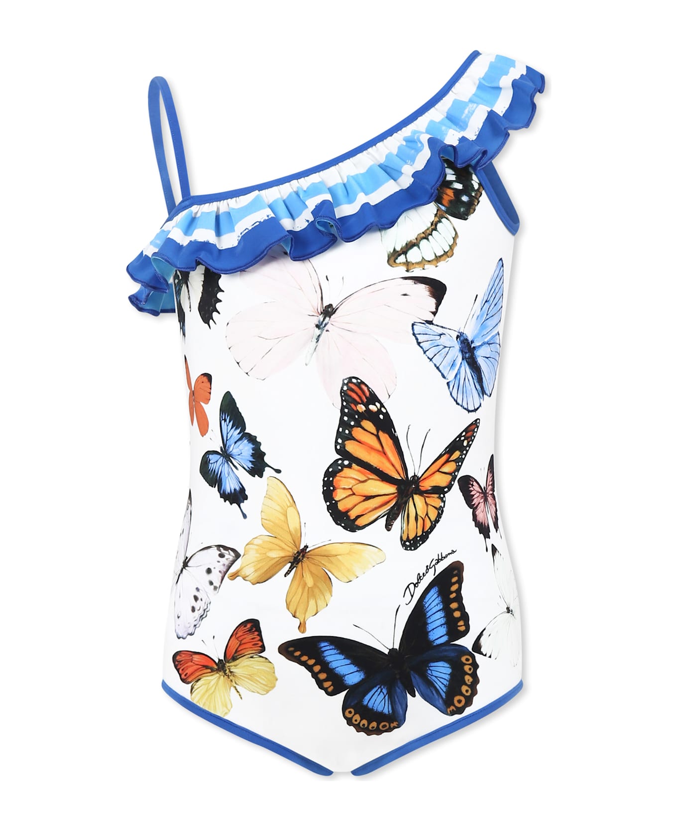 Dolce & Gabbana White Swimsuit For Girl With Butterflies - White