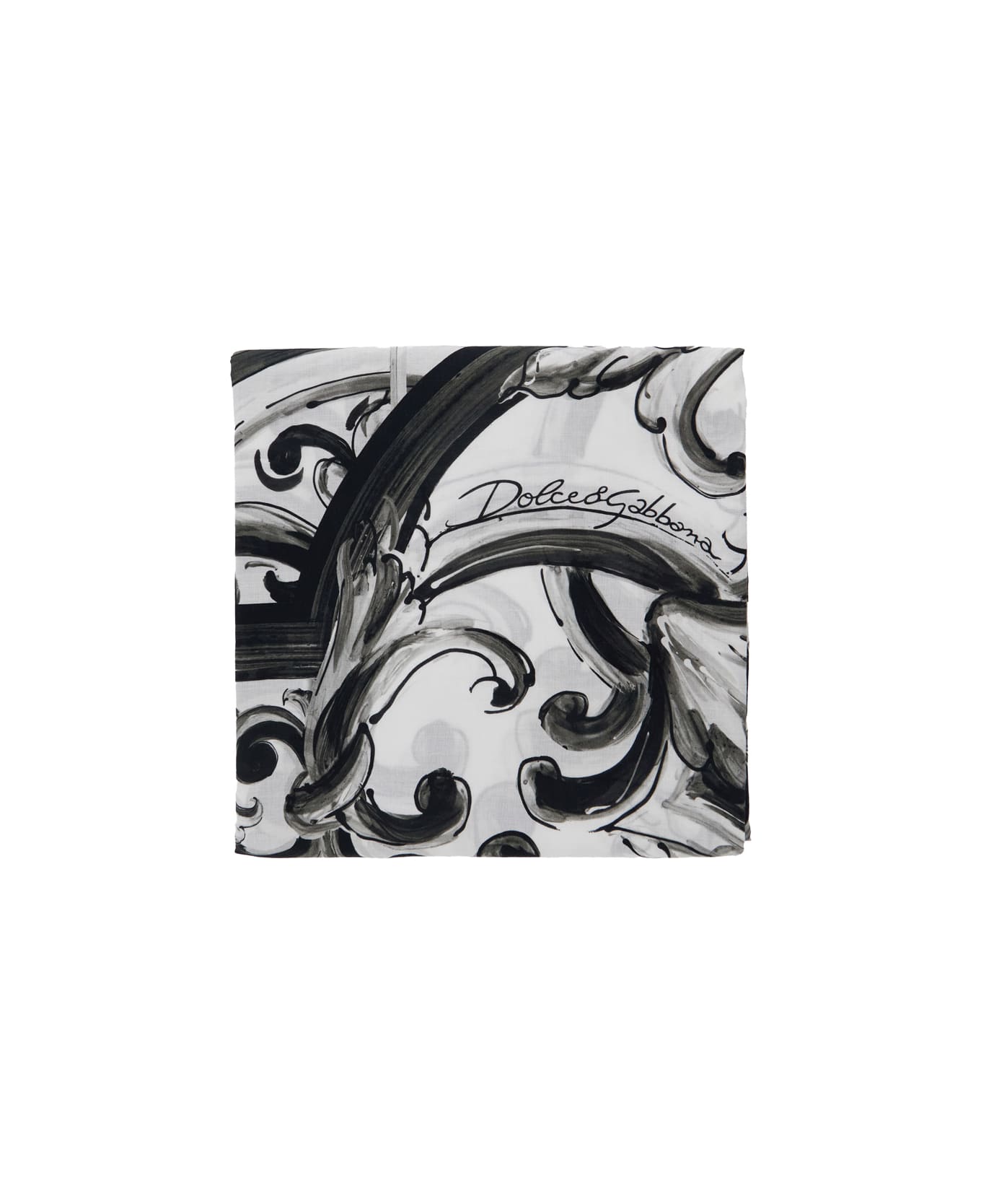 Dolce & Gabbana Black And White Rectangular Beach Towel With All-over Maiolica Print In Cotton Home - White/black
