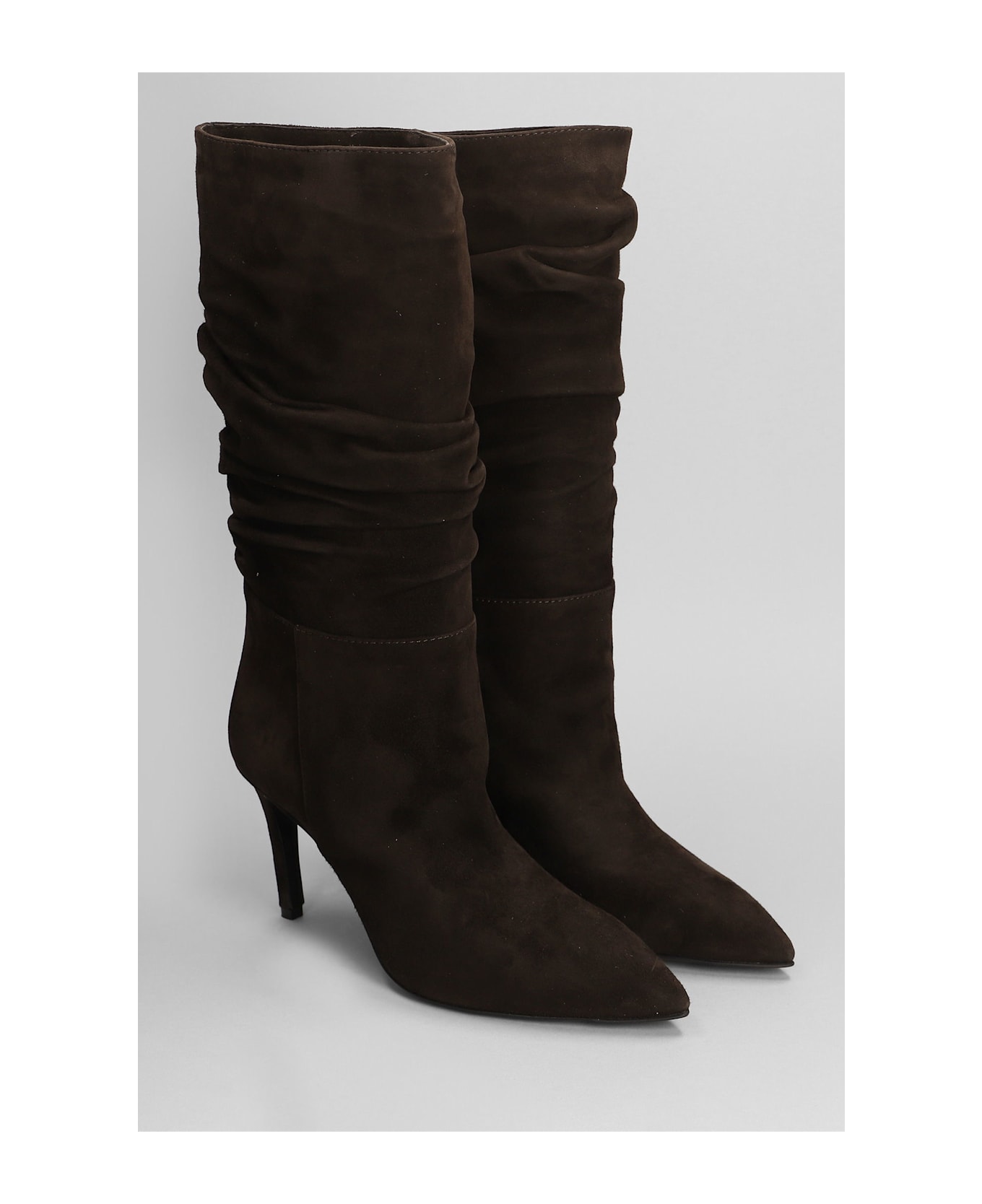 Via Roma 15 High Heels Boots In Dark Brown Suede - dark brown