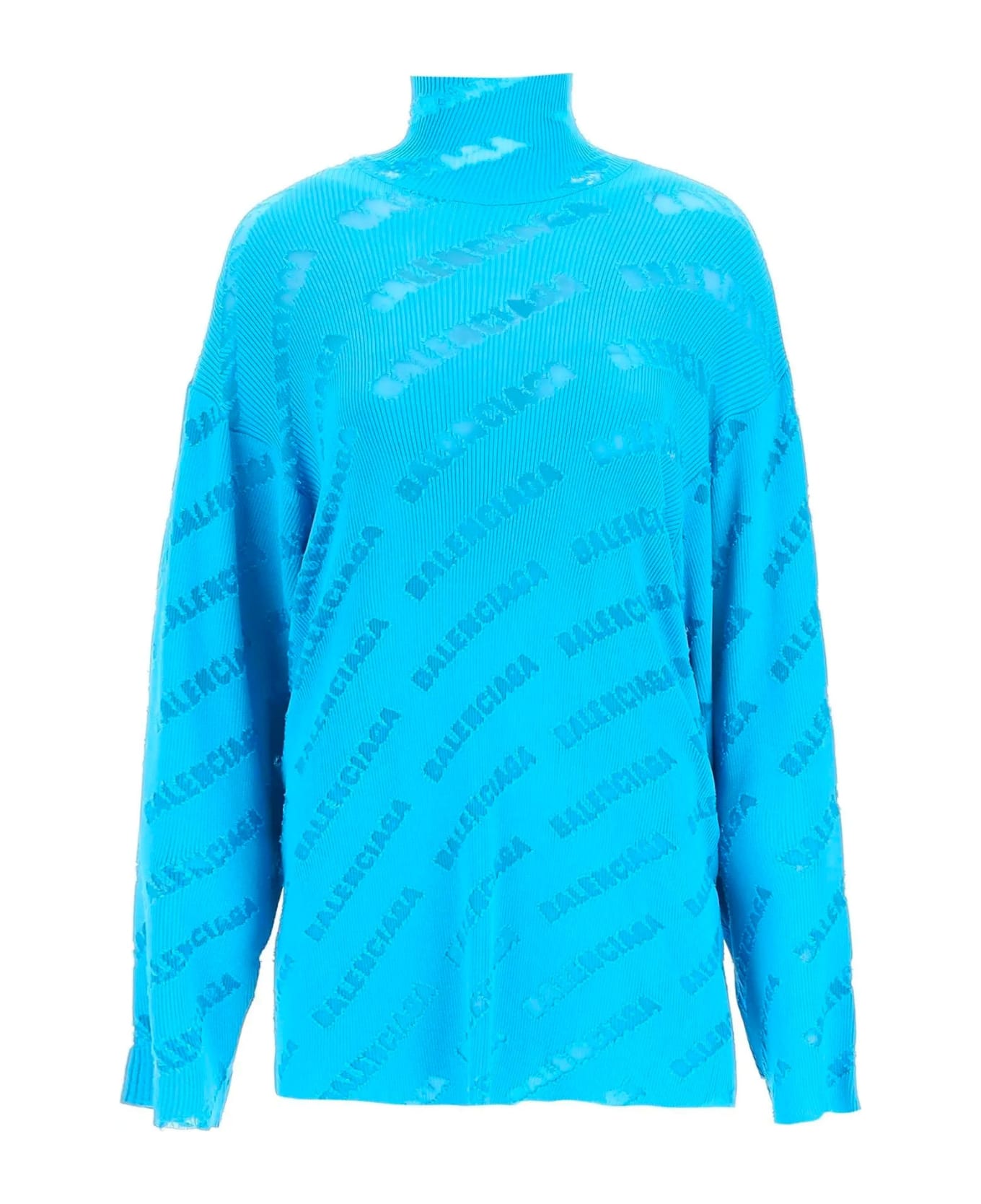 Balenciaga Logo Oversize Turtleneck Sweater - Blue
