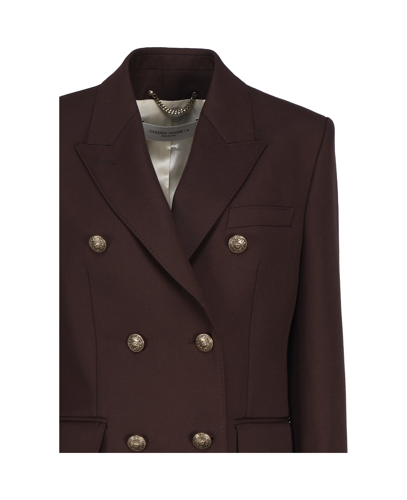 Golden Goose Double-breasted Blazer In Wool Gabardine - Chicory coffee