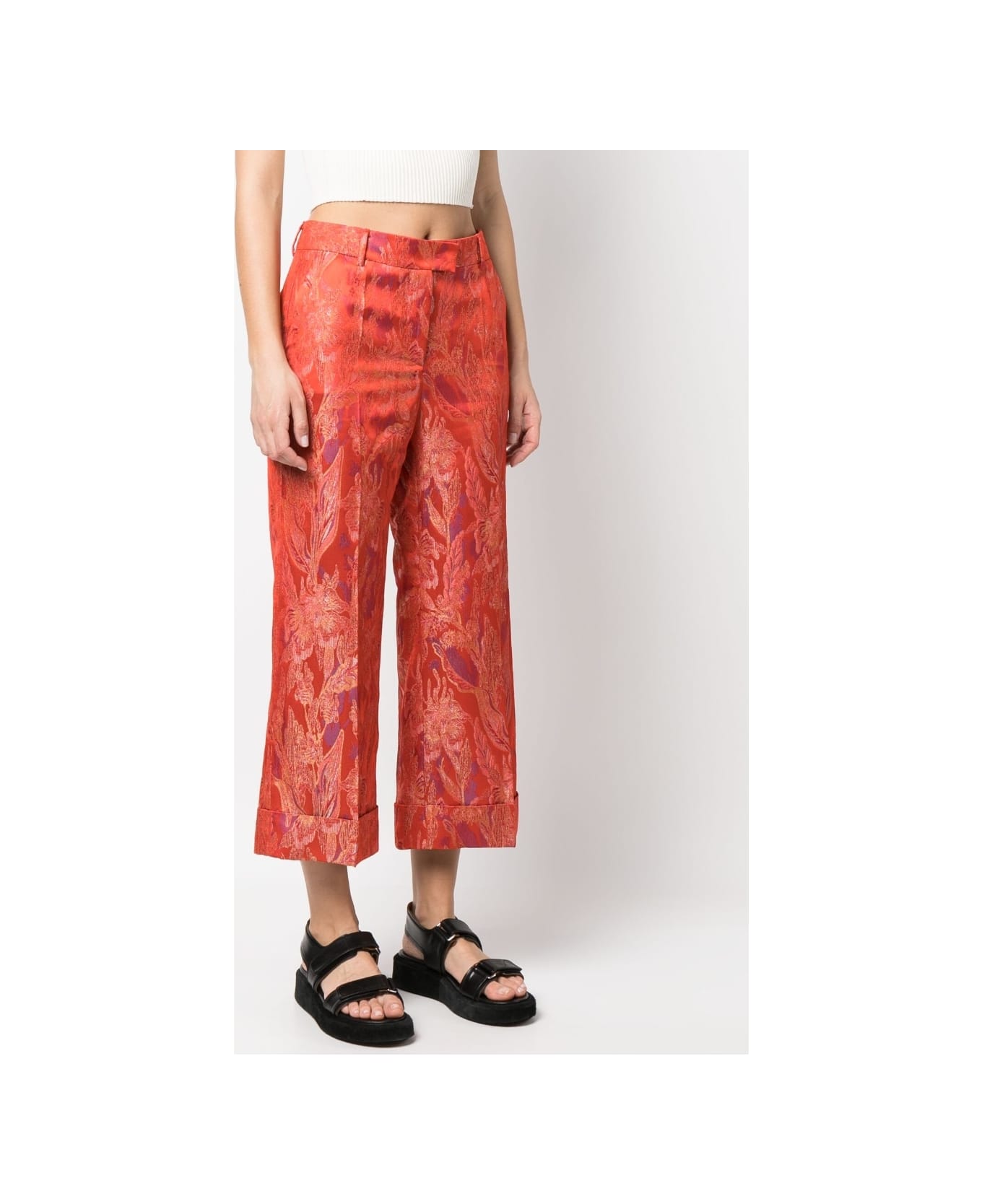 Alberto Biani Floral Print Jacquard Trousers - Red ボトムス