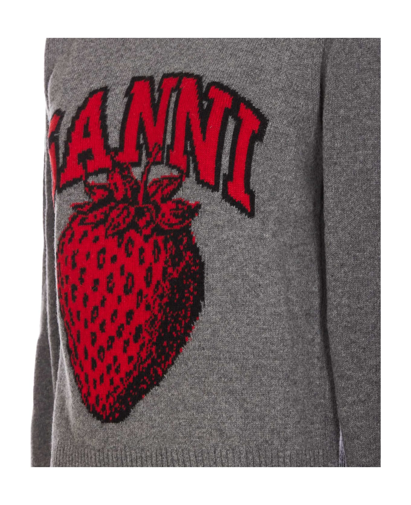 Ganni Graphic Strawberry O-neck Pullover - Grey ニットウェア